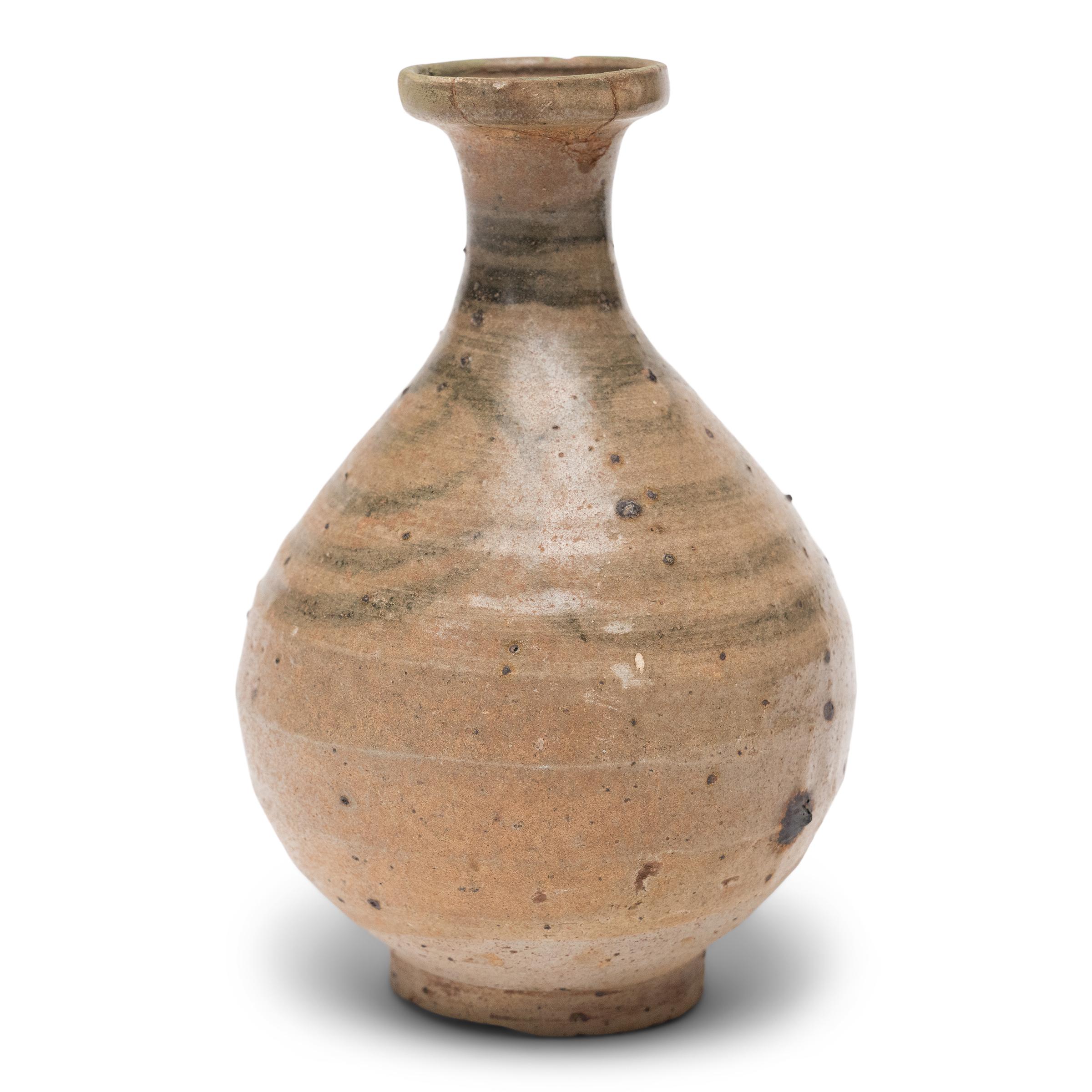 Glazed Chinese Ming Cobalt Brushed Oil Bottle, c. 1500 For Sale