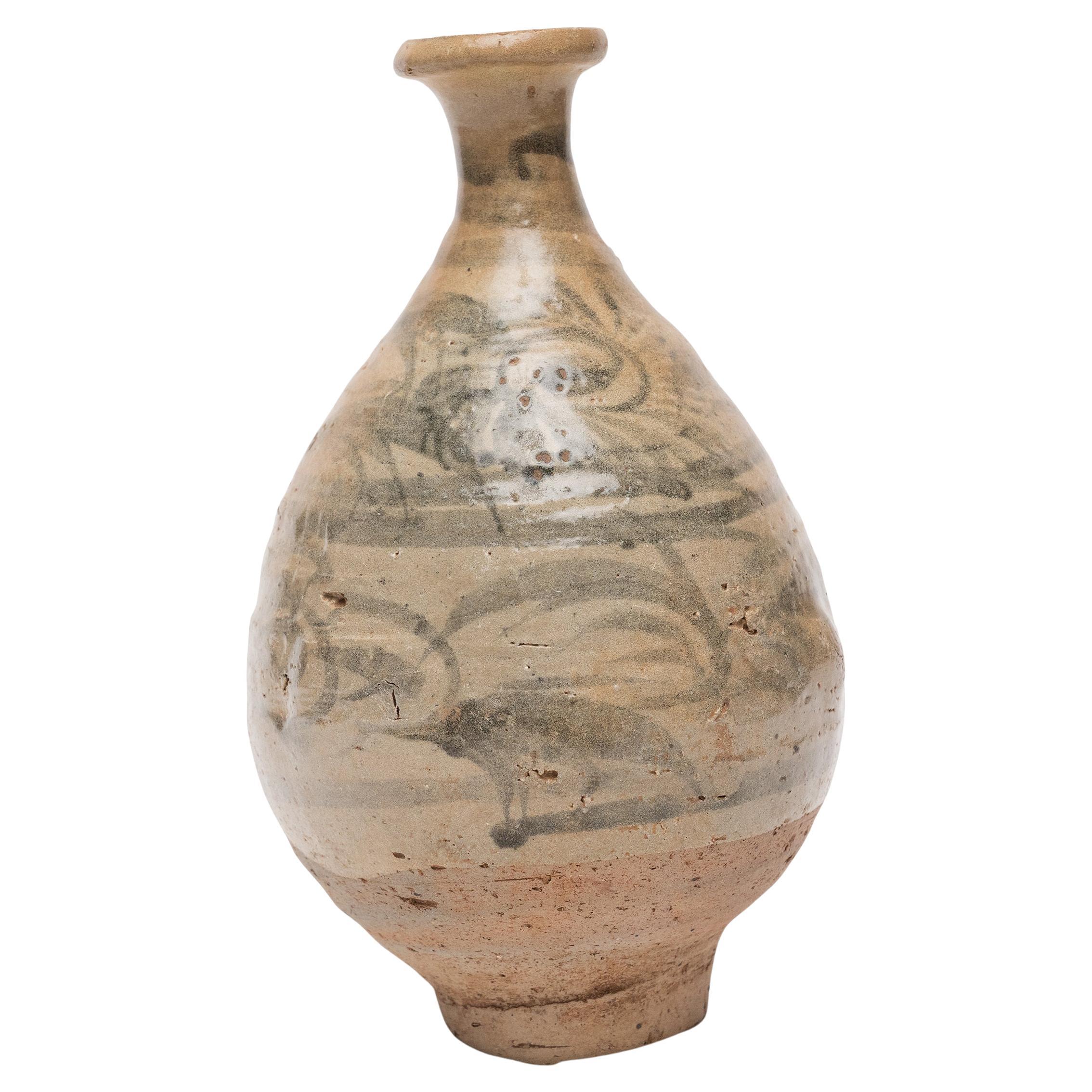Chinese Ming Cobalt Brushed Oil Bottle, c. 1550