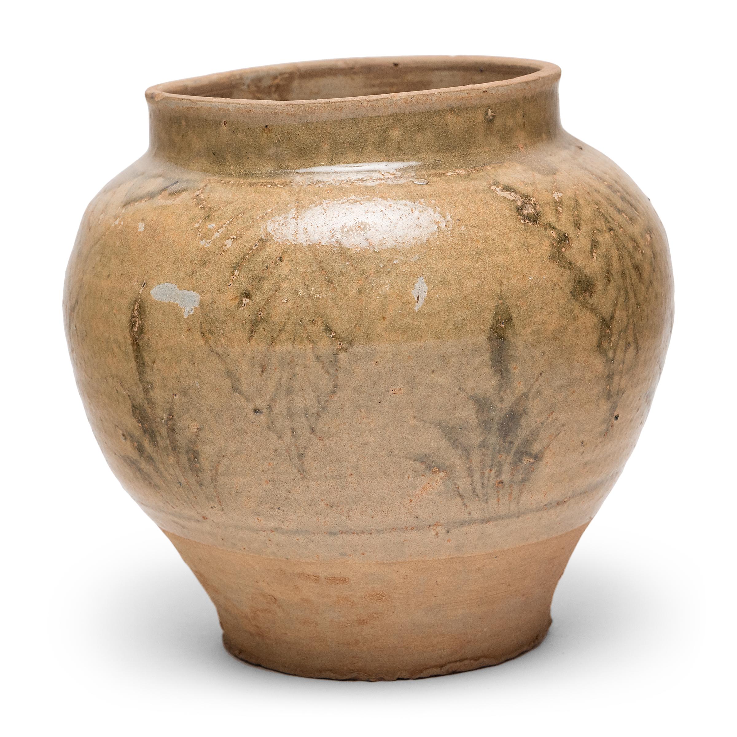 Glazed Chinese Ming Cobalt Brushed Storage Jar, c. 1500 For Sale