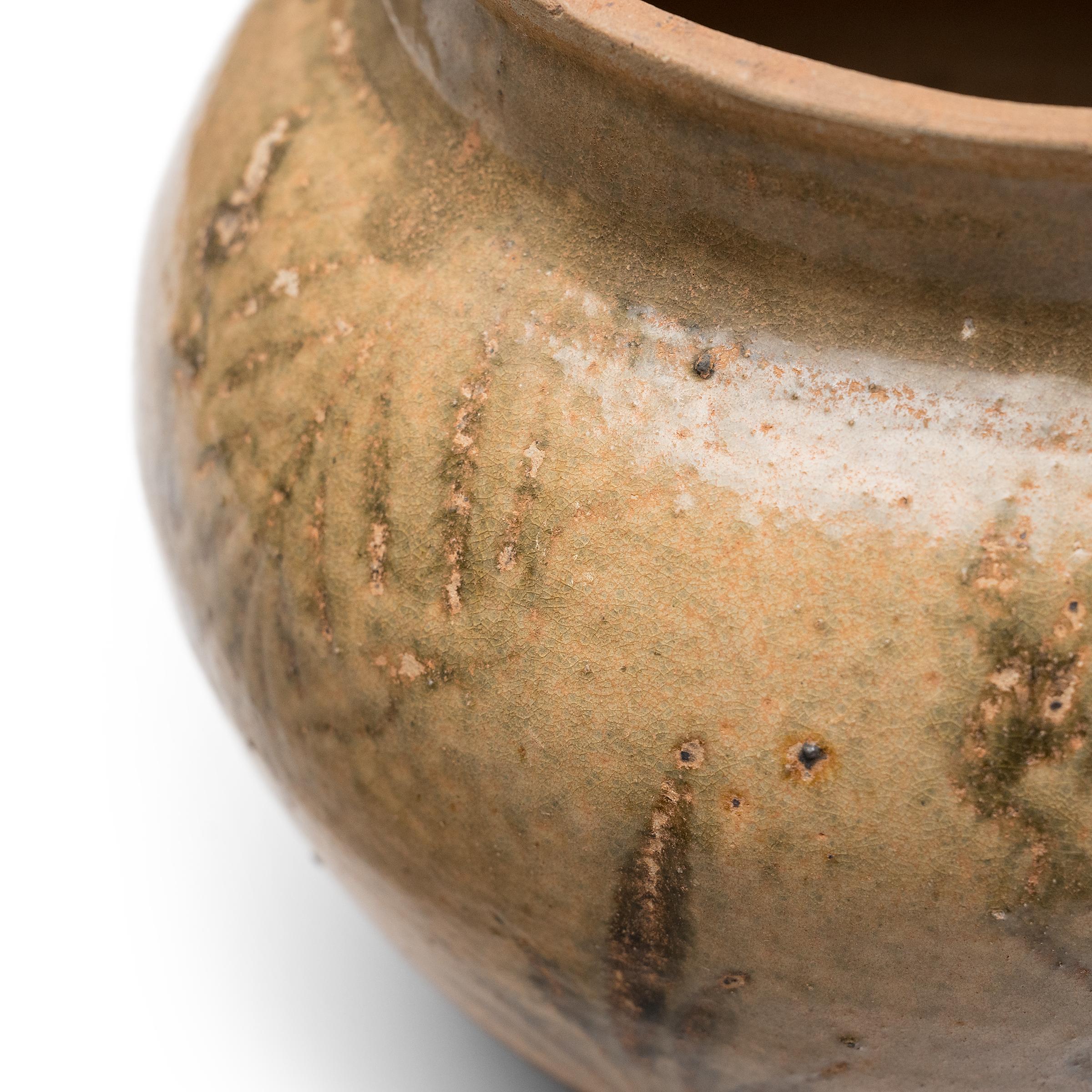 Earthenware Chinese Ming Cobalt Brushed Storage Jar, c. 1500 For Sale
