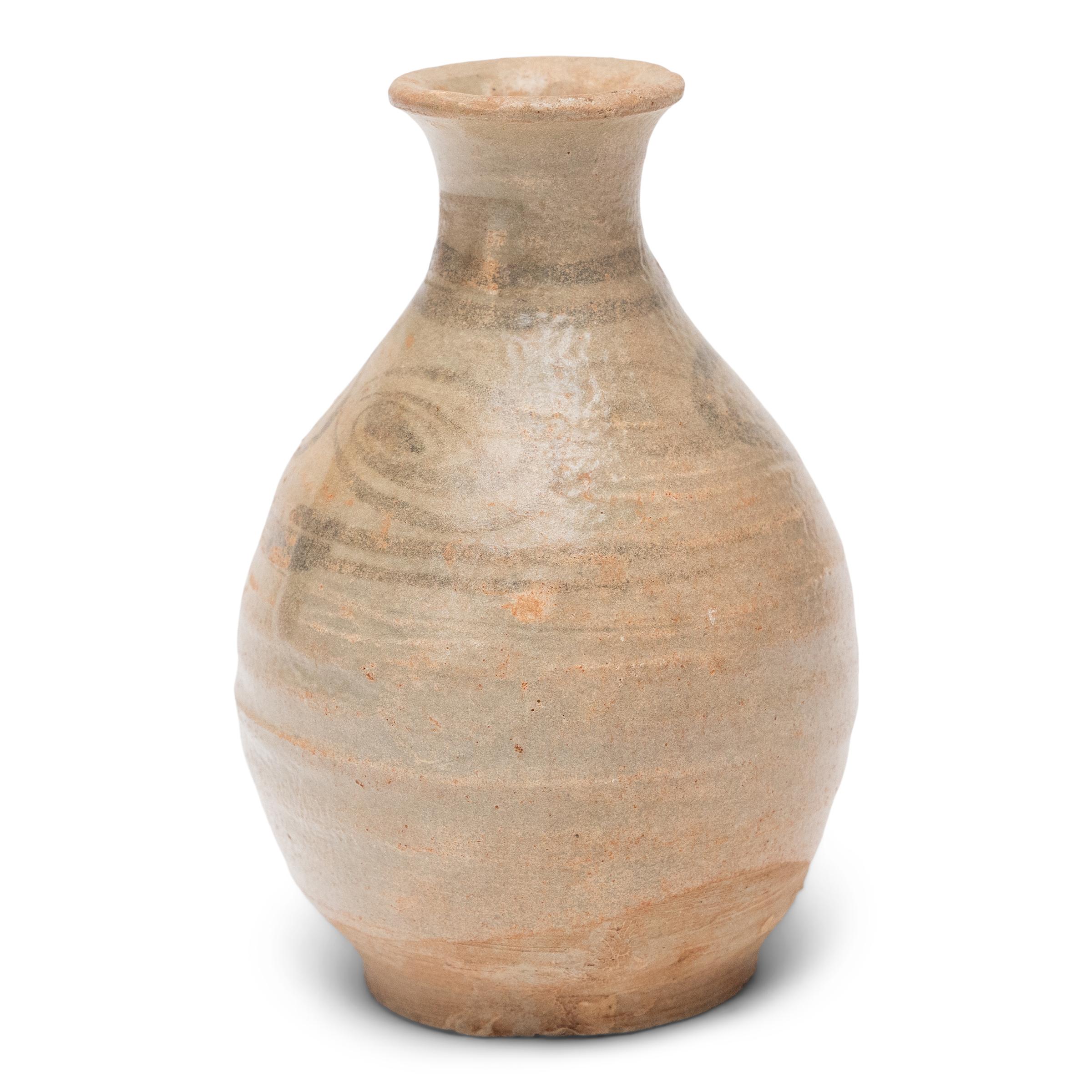 Glazed Chinese Ming Cobalt Brushed Wine Vessel, c. 1500 For Sale