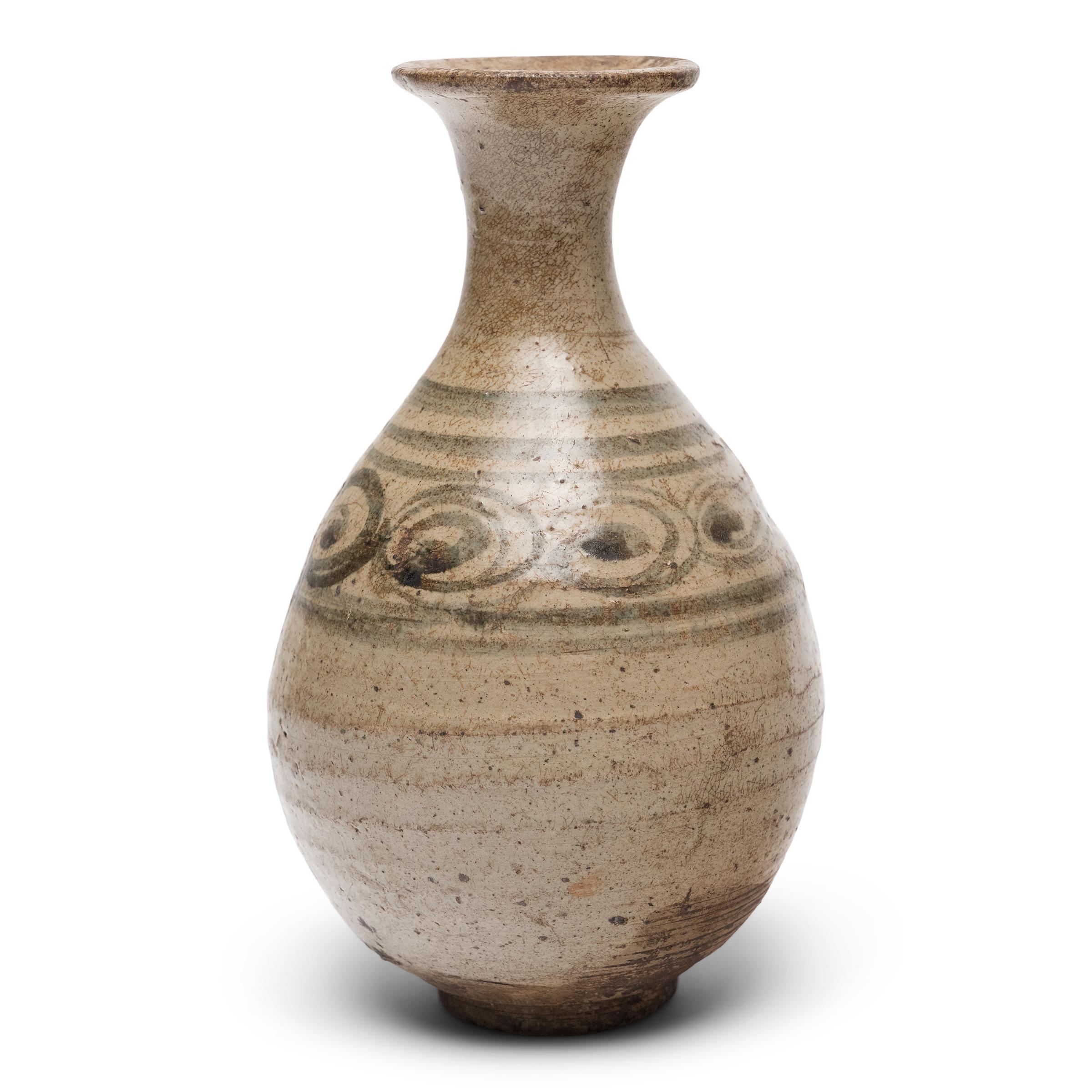 Glazed Chinese Ming Cobalt Brushed Wine Vessel, c. 1550 For Sale