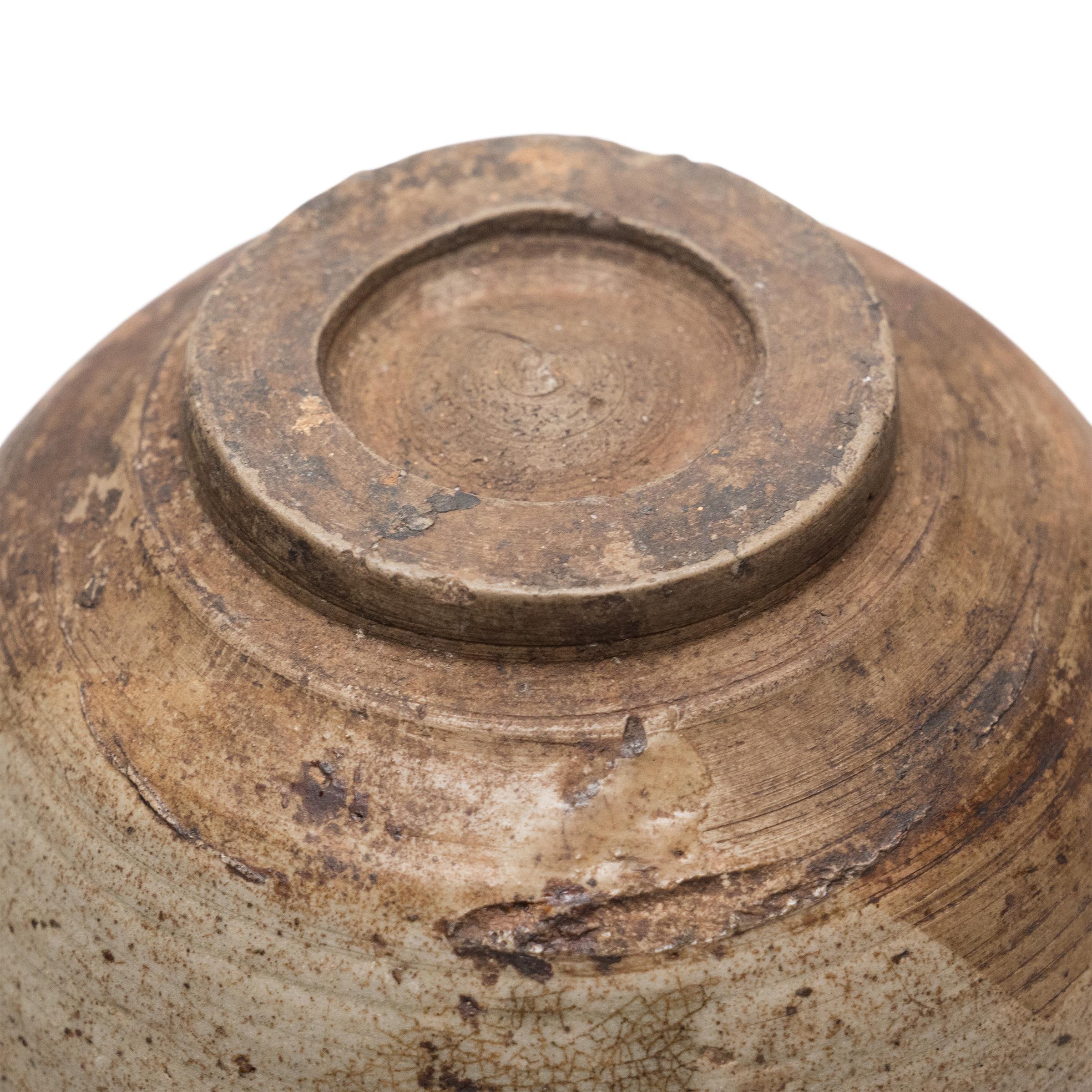 Earthenware Chinese Ming Cobalt Brushed Wine Vessel, c. 1550 For Sale