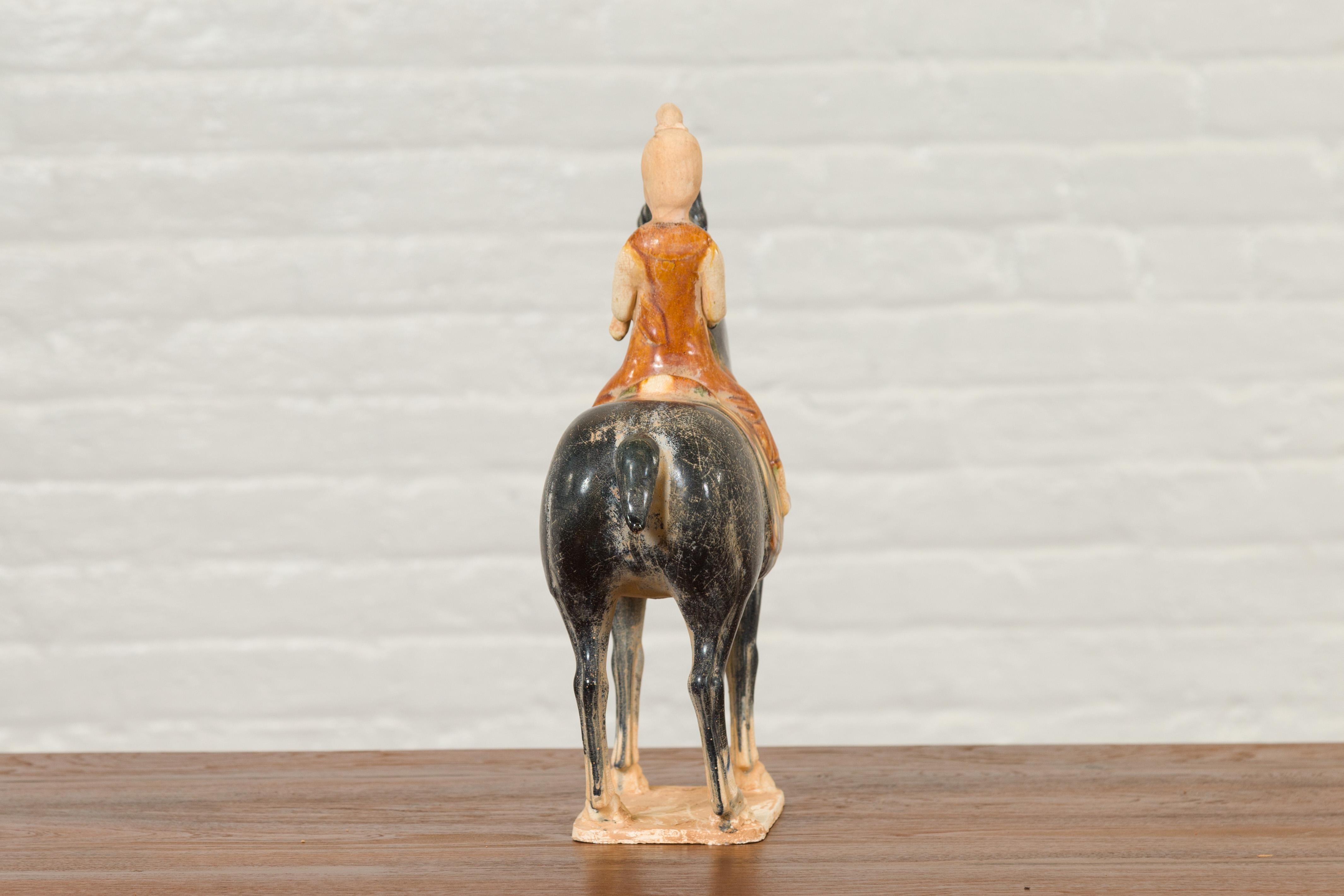 Chinese Ming Design Glazed Terracotta Horse and Rider Sculpture on Base 5