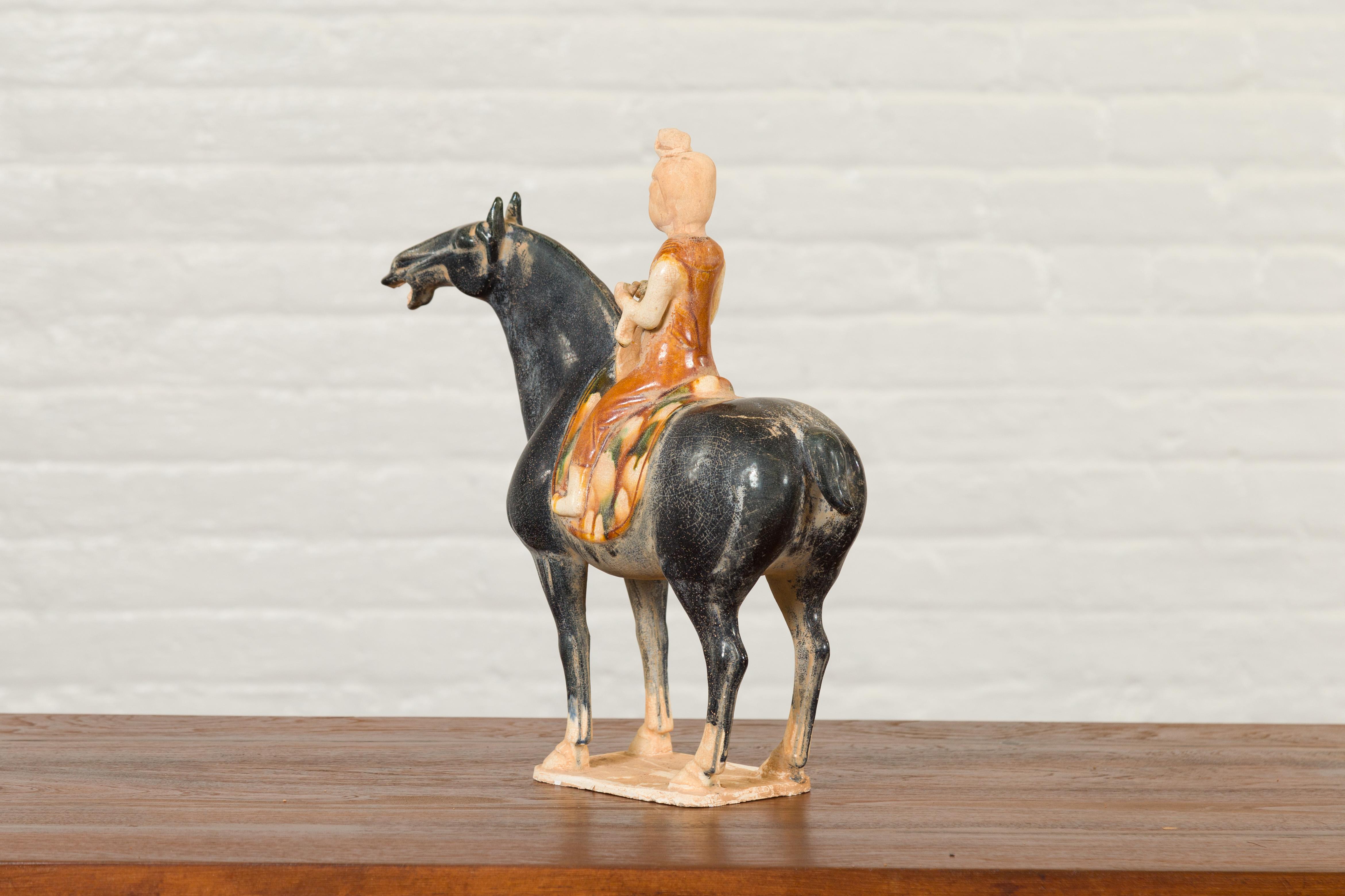 Chinese Ming Design Glazed Terracotta Horse and Rider Sculpture on Base 6