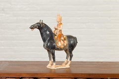 Chinese Ming Design Glazed Terracotta Horse and Rider Sculpture on Base