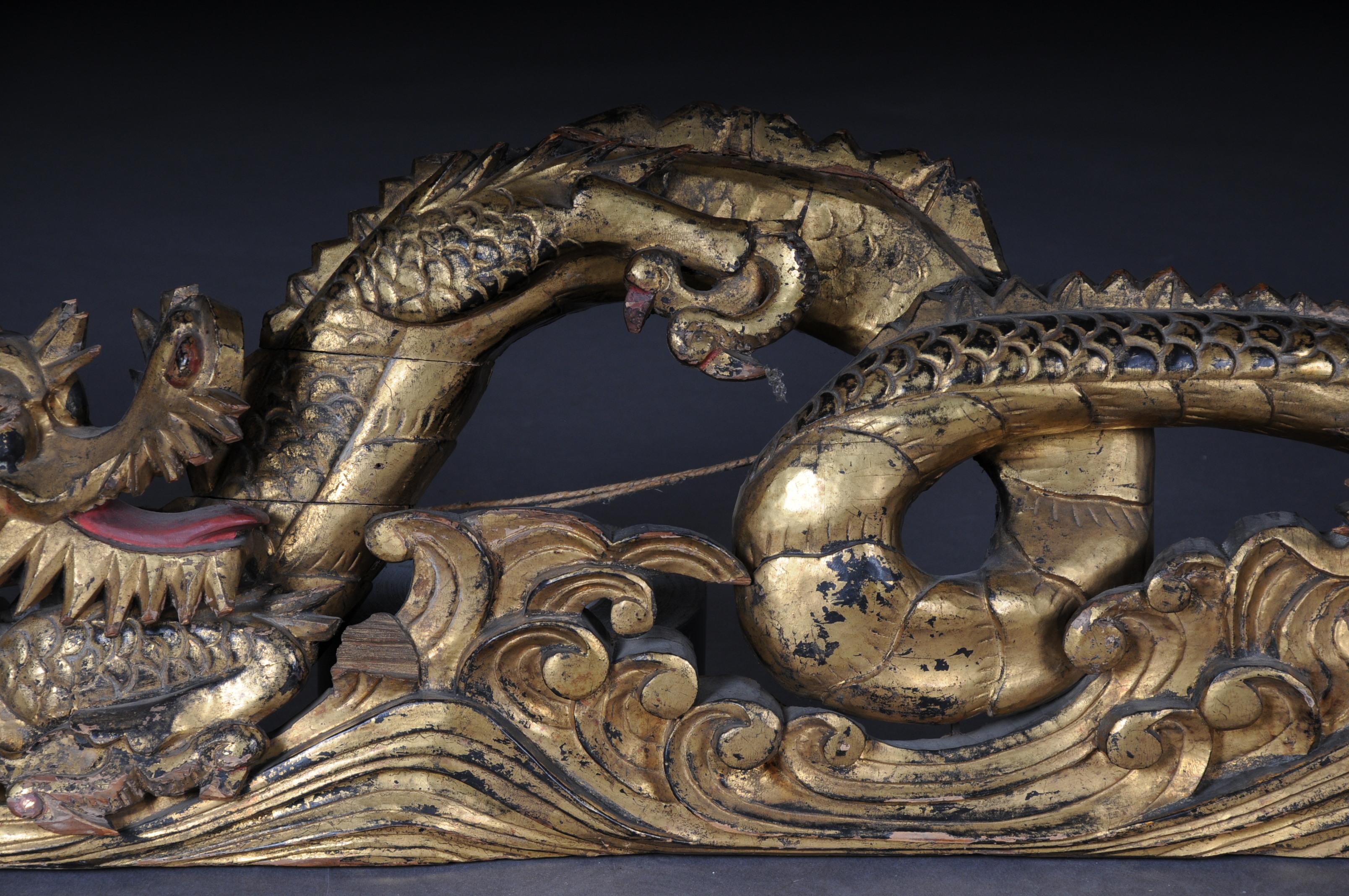 Hand-Carved Chinese Ming Dragon, Wall Decoration/Supraporte, Gilded Wood For Sale