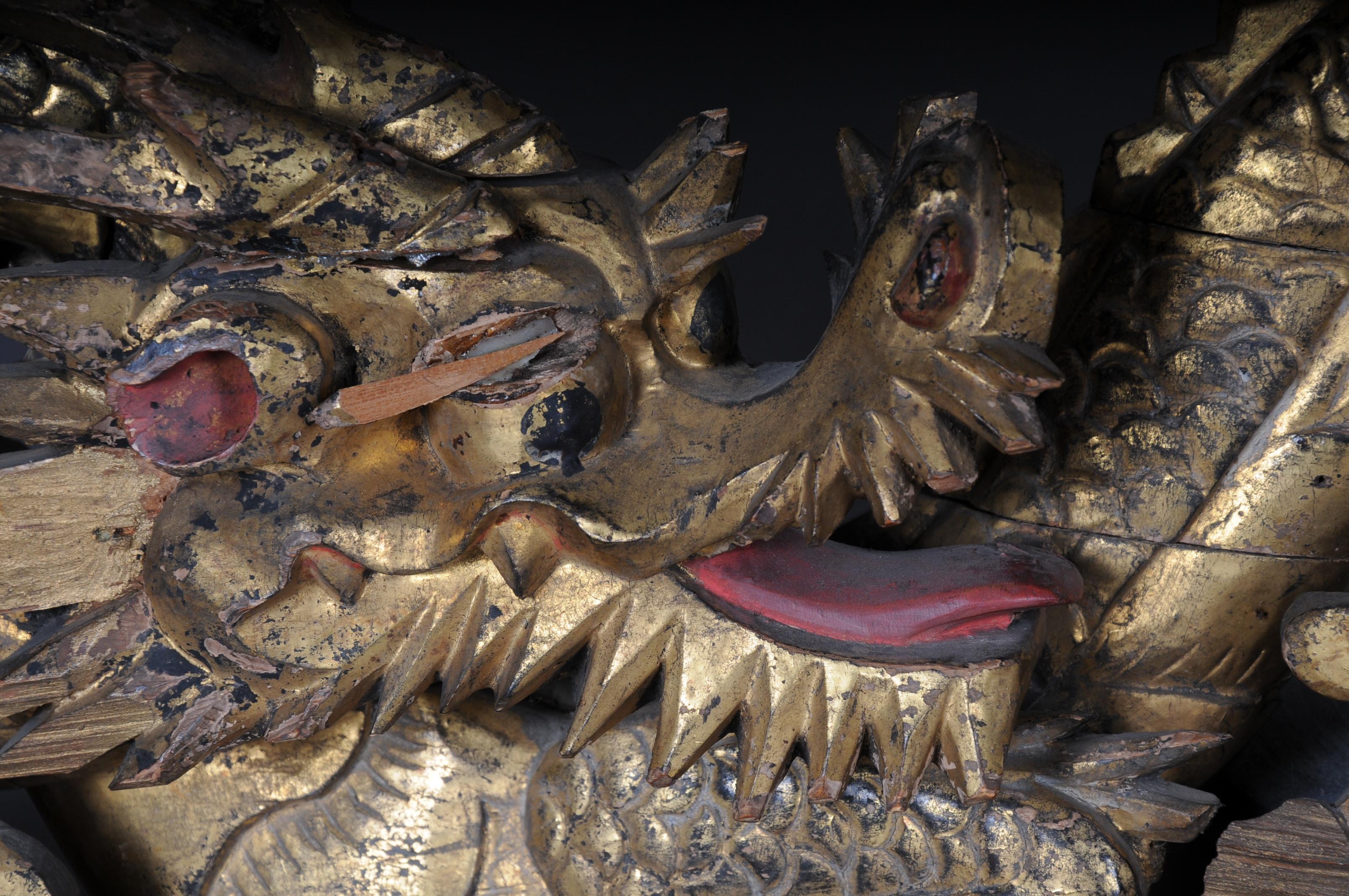 20th Century Chinese Ming Dragon, Wall Decoration/Supraporte, Gilded Wood For Sale