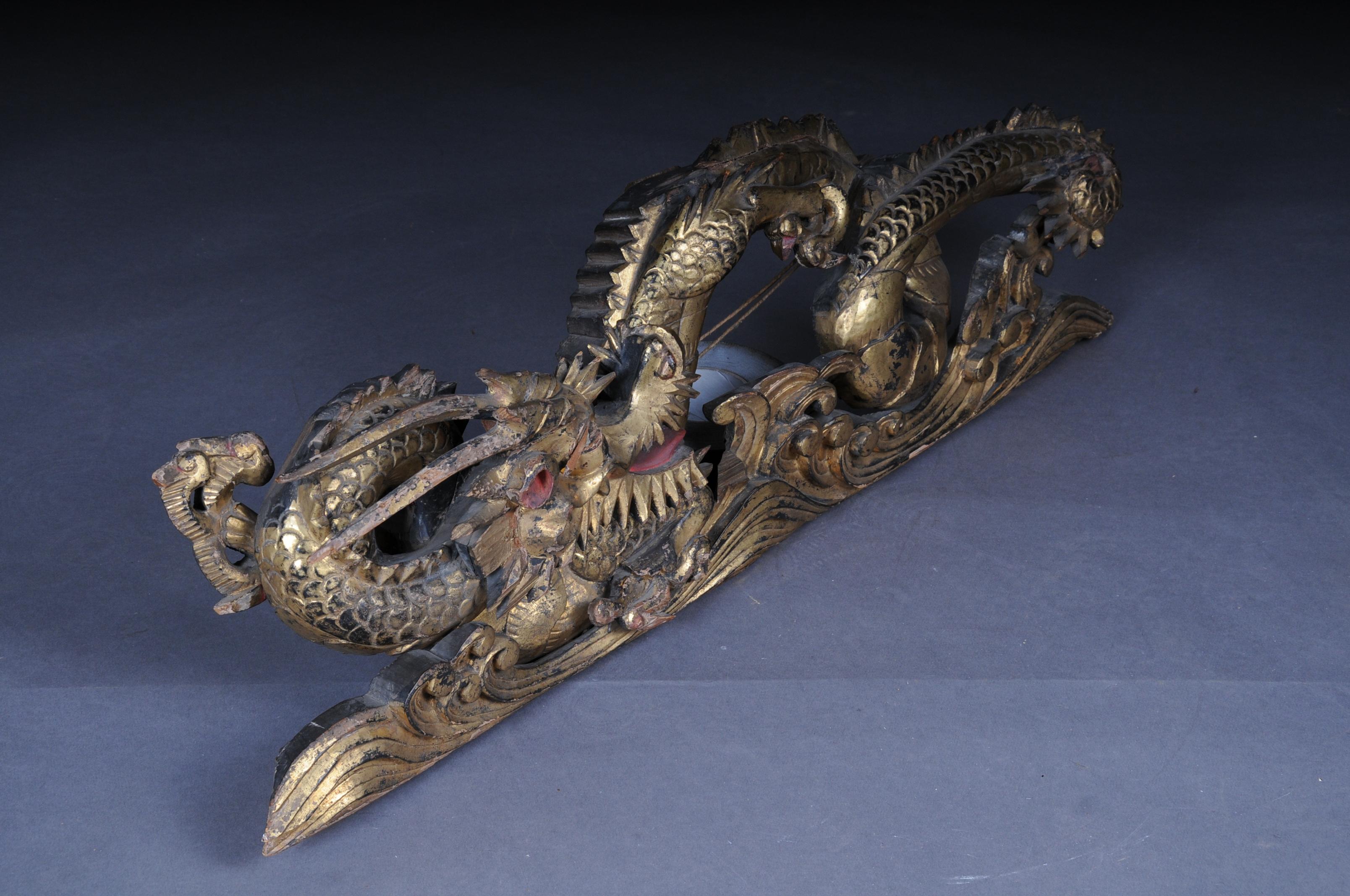 Chinesischer Ming-D Drache, Wanddekoration/Supraporte, vergoldetes Holz im Angebot 2