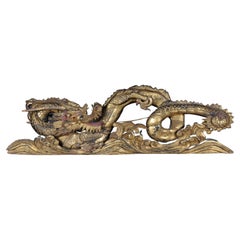 Vintage Chinese Ming Dragon, Wall Decoration/Supraporte, Gilded Wood