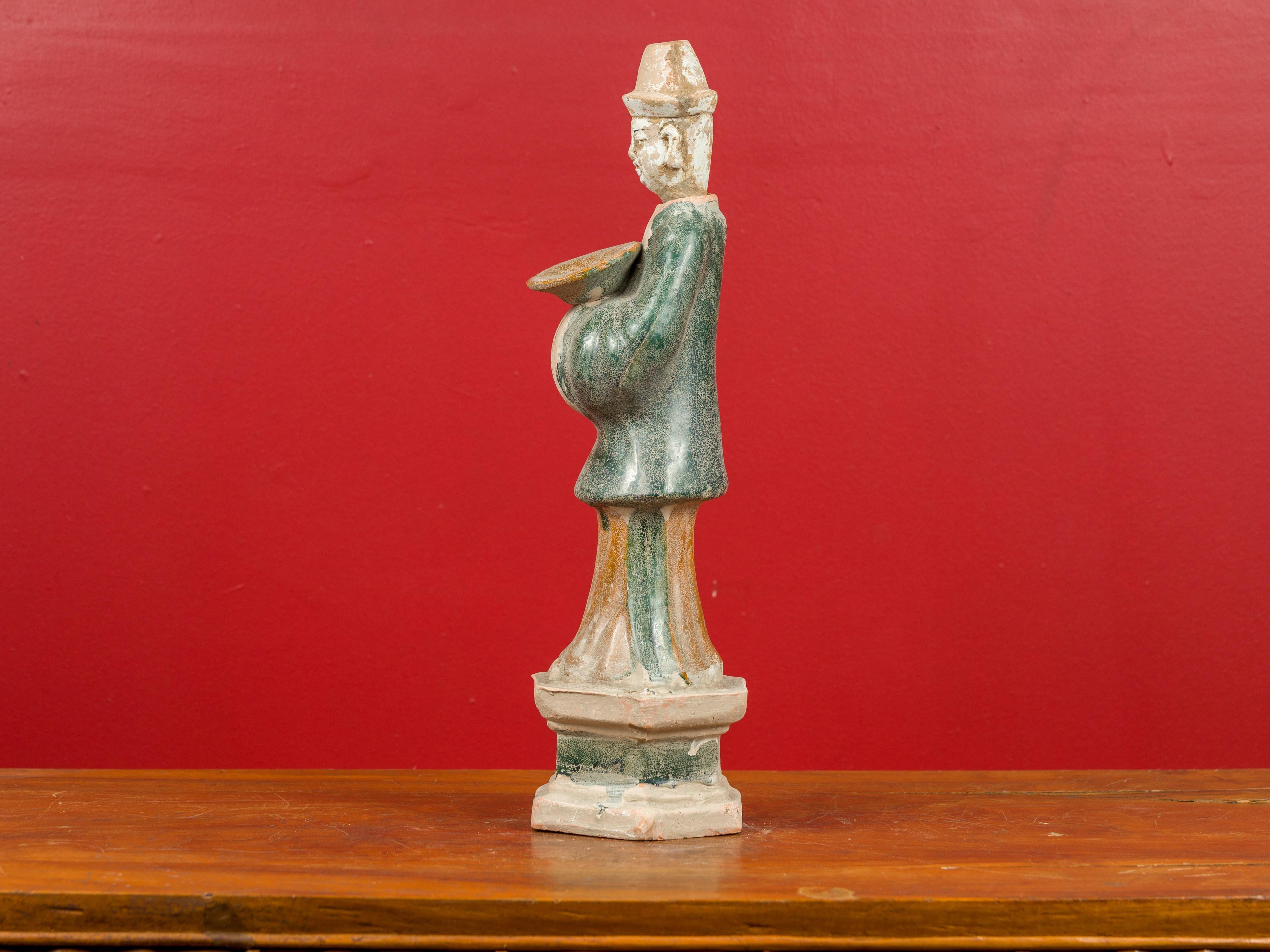 Chinese Ming Dynasty 17th Century Glazed Terracotta Statue of an Official 7