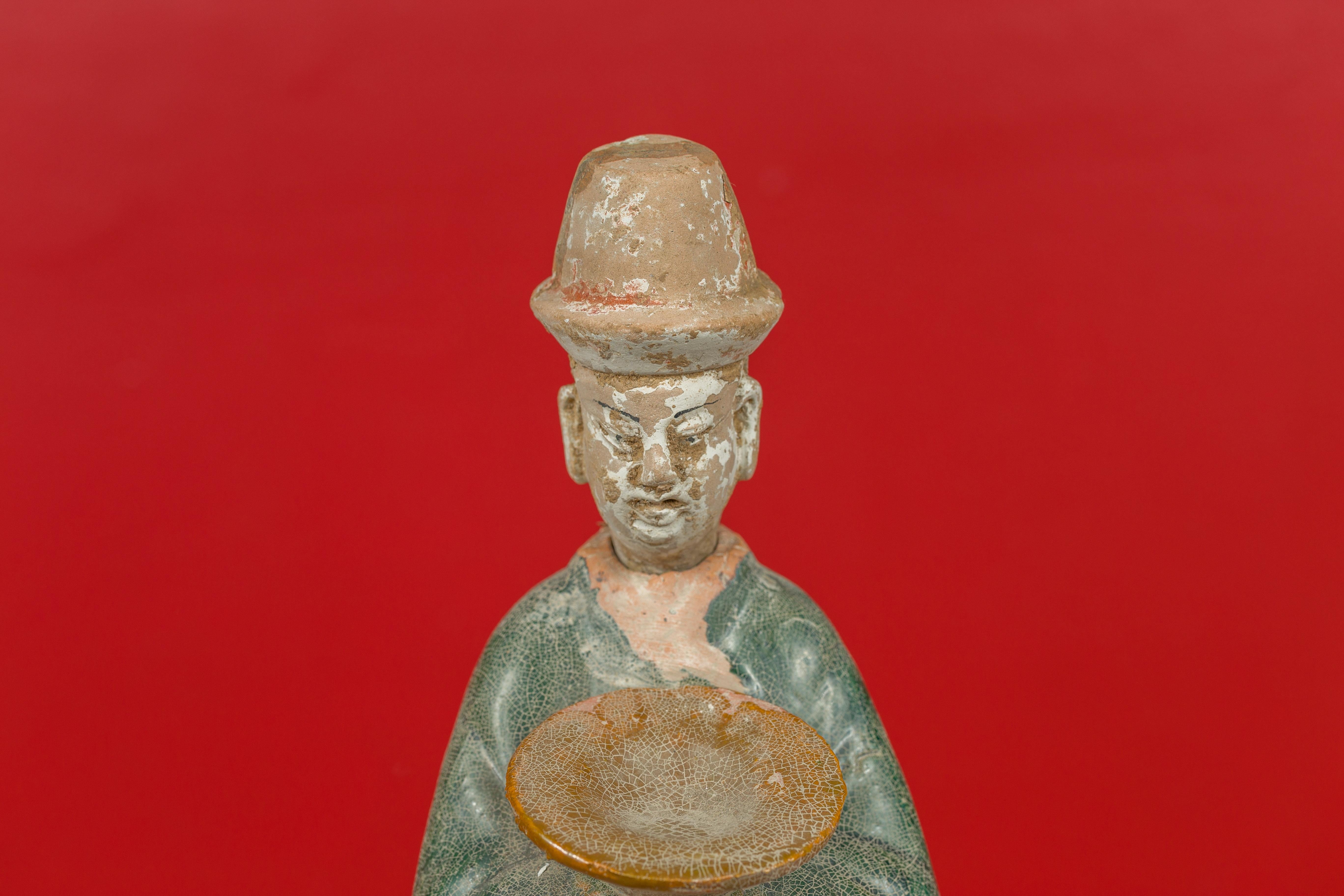 Chinese Ming Dynasty 17th Century Glazed Terracotta Statue of an Official In Good Condition In Yonkers, NY