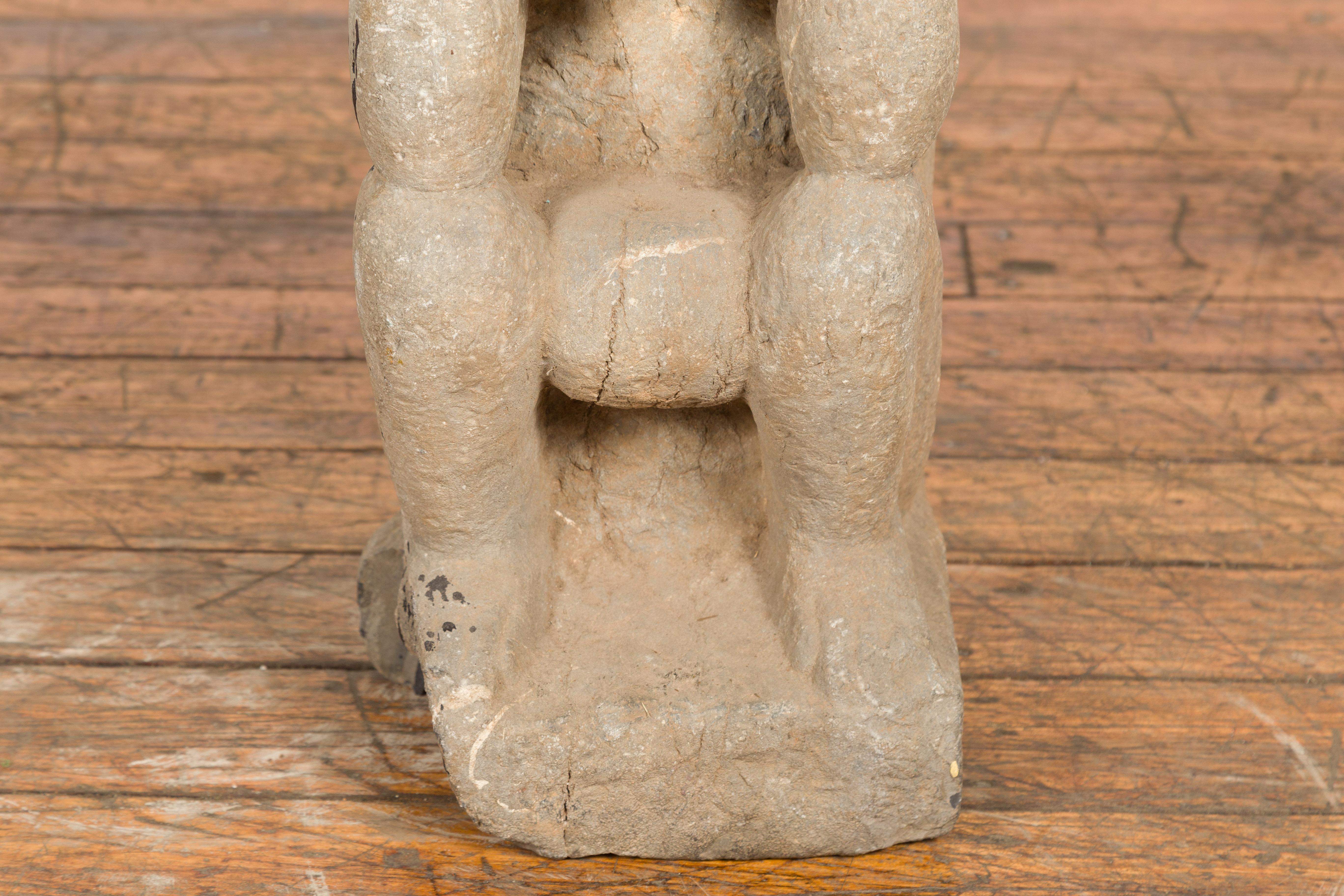 Chinese Ming Dynasty 17th Century Hand Carved Stone Monkey Temple Sculpture In Good Condition For Sale In Yonkers, NY