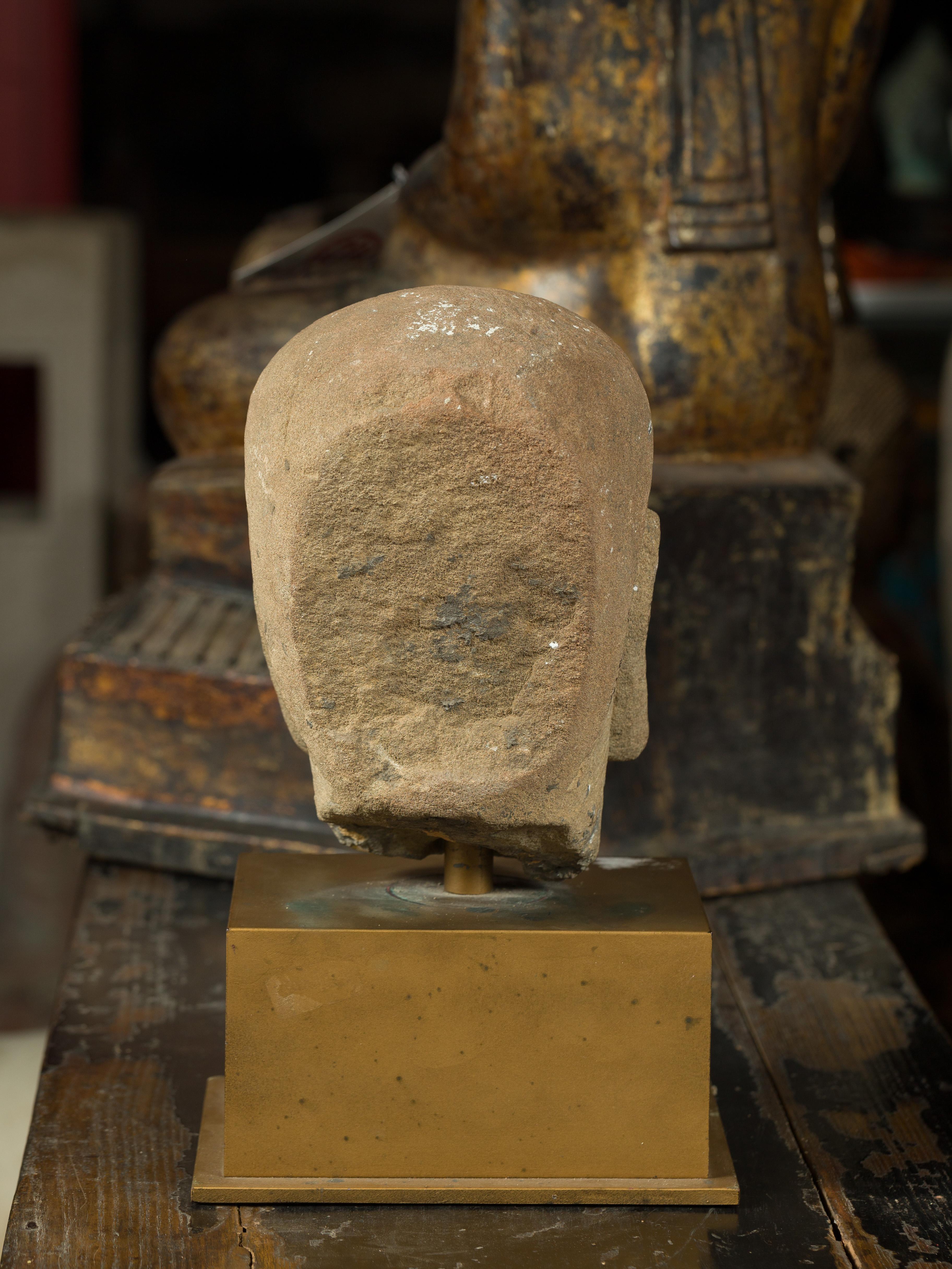 Chinese Ming Dynasty 18th Century Hand Carved Stone Head of a Buddhist Monk 3