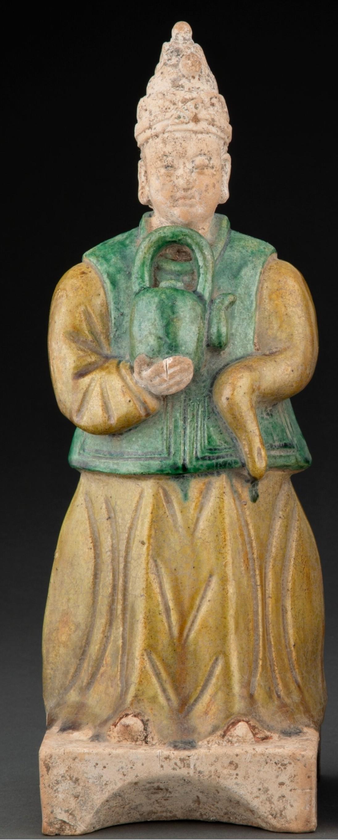 Chinesisch Ming Dynasty Antike Sancai glasiert Attendants Grab Figur Paar (Keramik) im Angebot