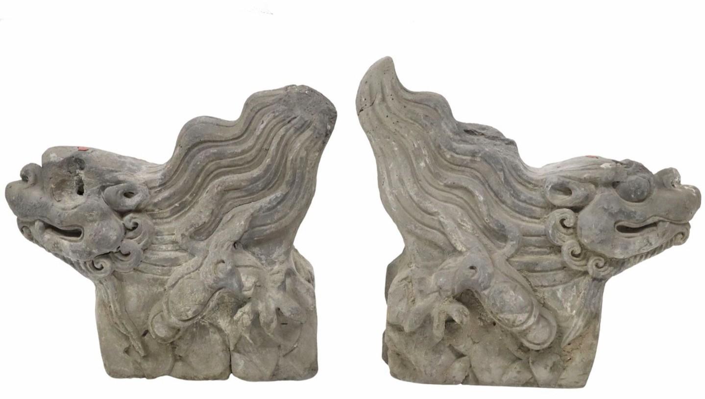 A remarkable pair of large Ming Dynasty (1368-1644) earthenware Imperial roof decorations - ornamental architectural terracotta roof tile beasts.

15th/16th century or earlier, Northern China, most likely Forbidden City, Dongcheng District, Beijing,