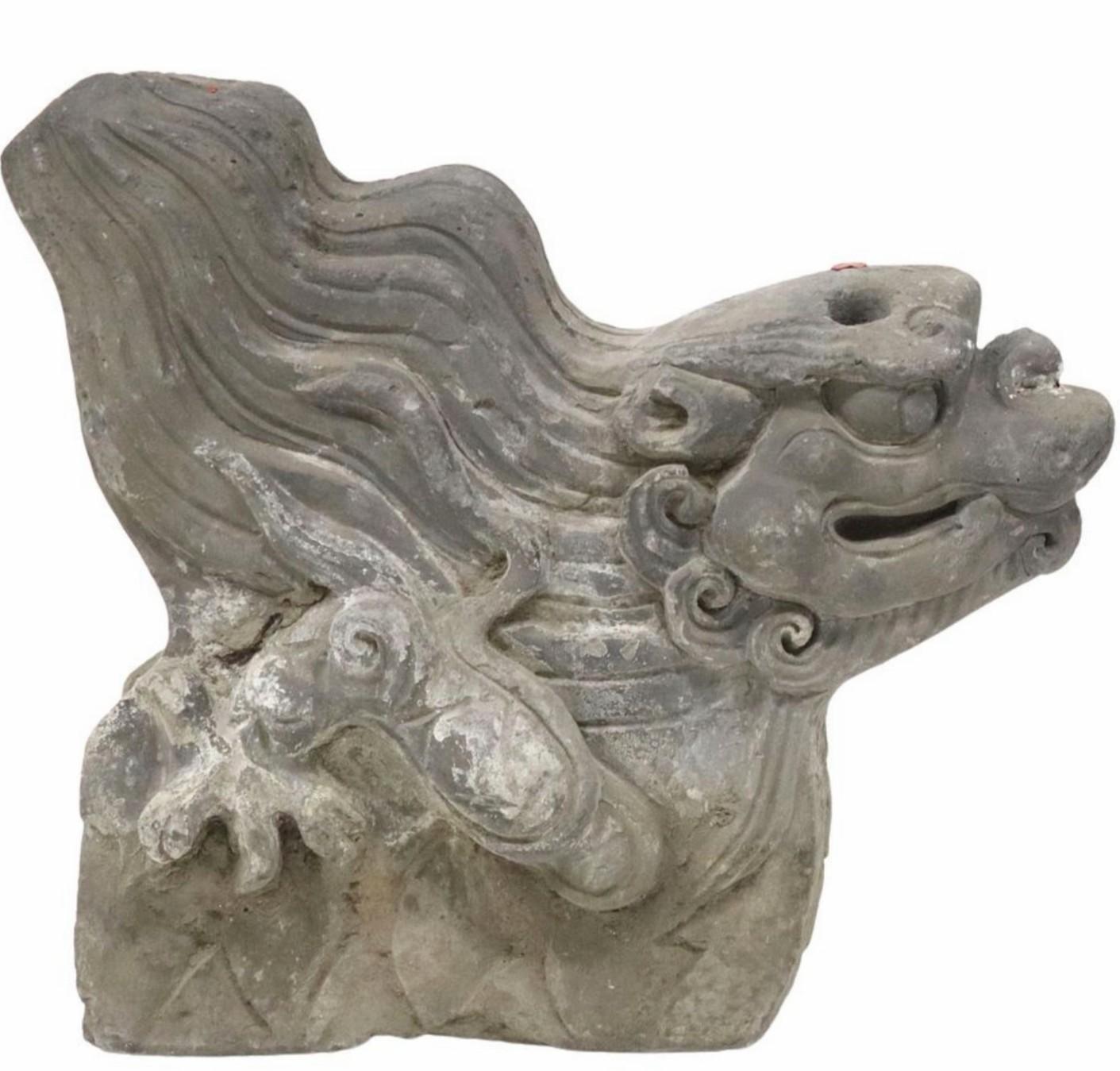 Chinese Ming Dynasty Architectural Terracotta Roof Tile Figure Qilin Foo Dog pr For Sale 1