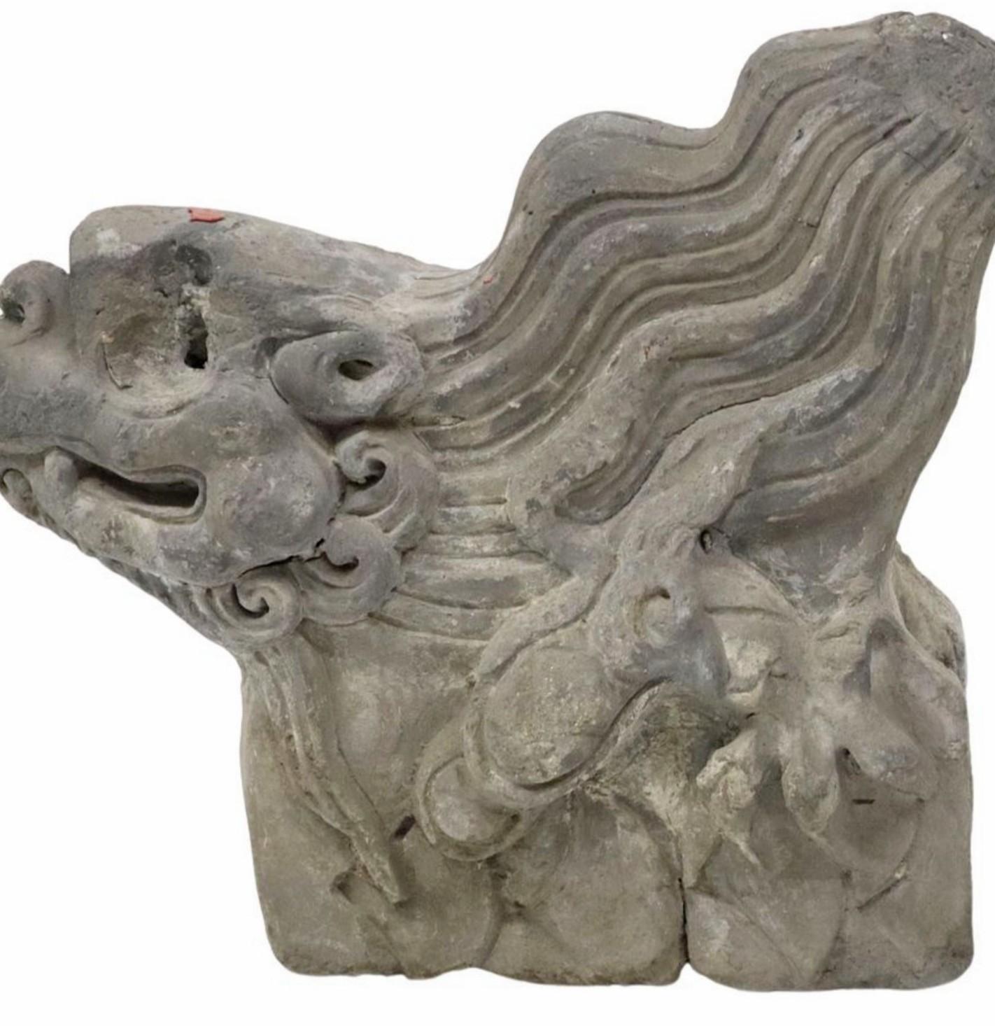 Chinese Ming Dynasty Architectural Terracotta Roof Tile Figure Qilin Foo Dog pr For Sale 2