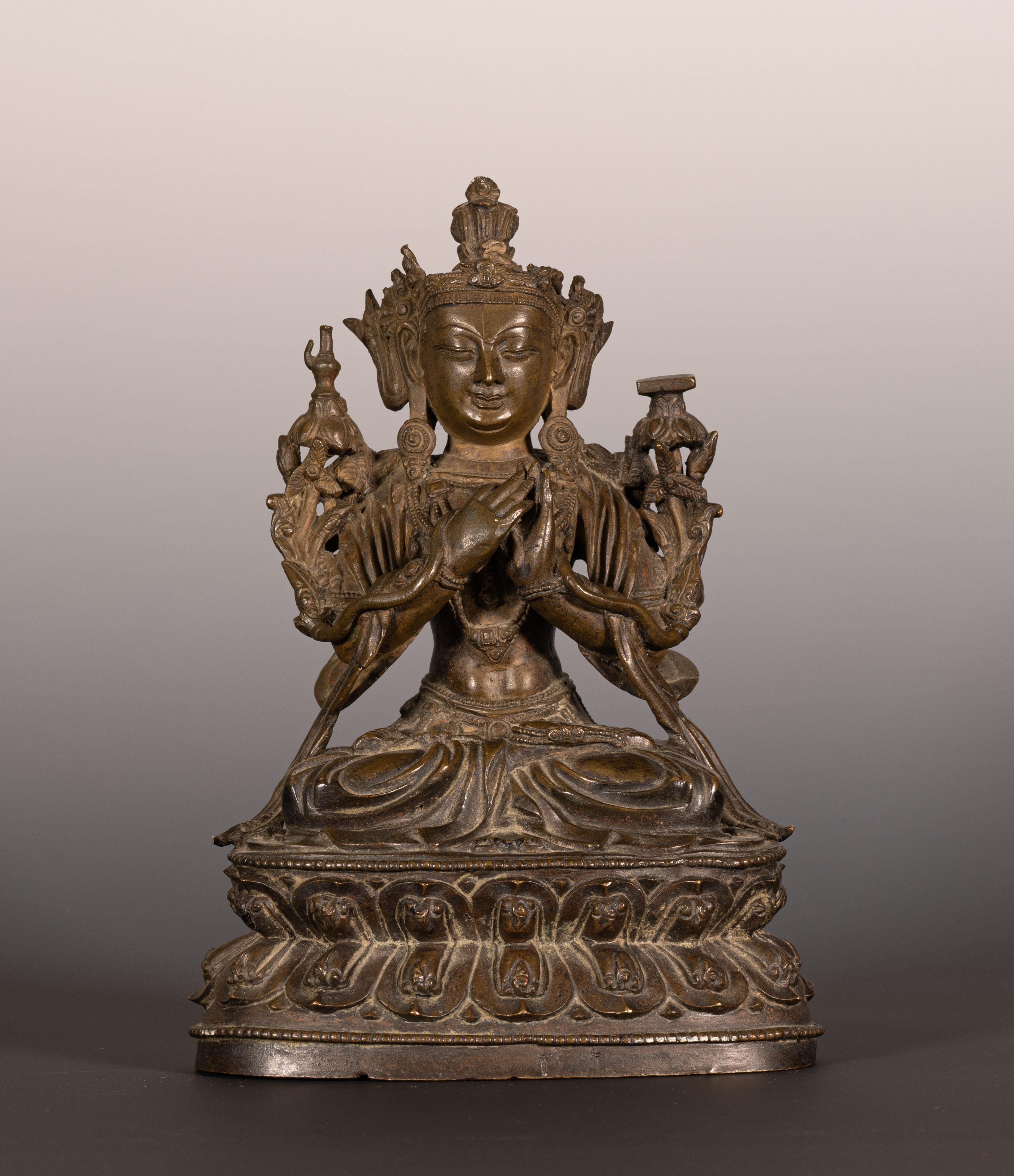 Metalwork Chinese Ming Dynasty Bronze Buddha of the future Maitreya For Sale