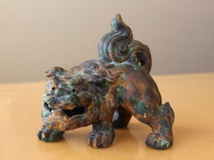 Bronze Patinated Polychromed Buddhist Lion Incense Burner! Tongshi Sculpture Art