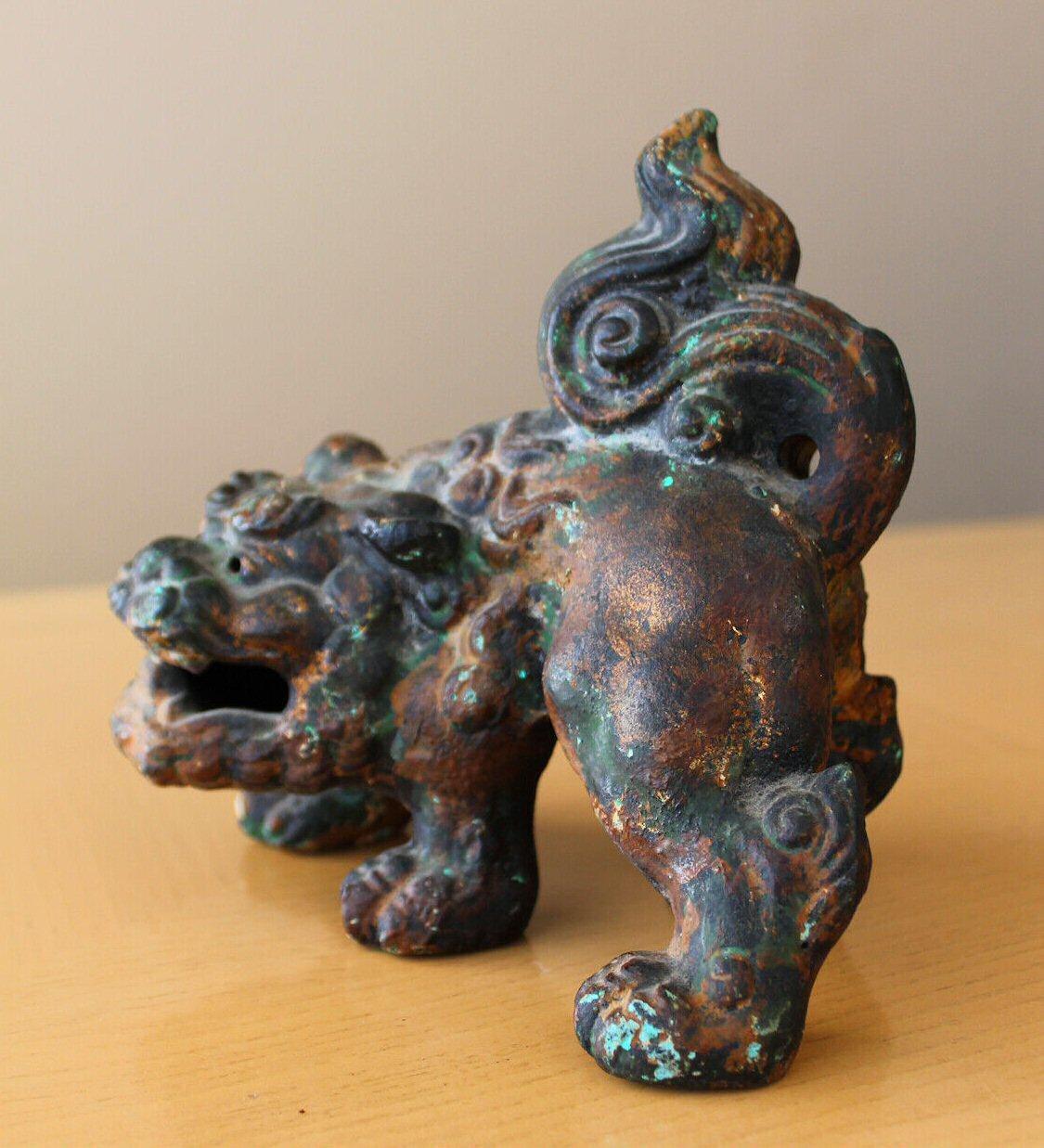Chinese Ming Dynasty Bronze Buddhist Lion Incense Burner! Tongshi Sculpture Art In Fair Condition For Sale In Peoria, AZ