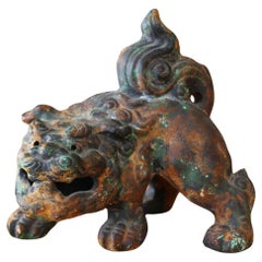 Brûleur d'encens bouddhiste lion polychromé patiné en bronze ! Sculpture de Tongshi