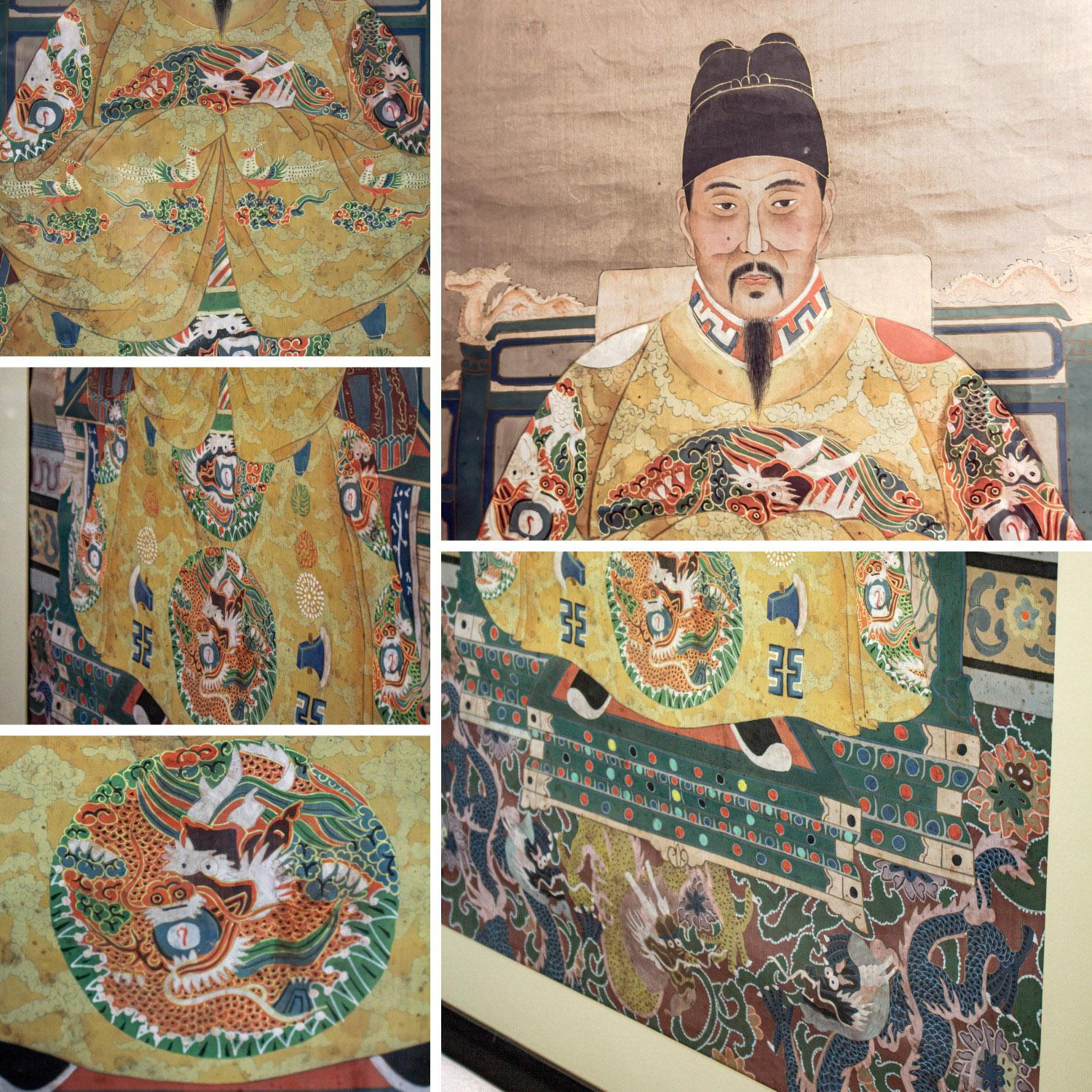 Chinese Ming Dynasty Emperor Yellow Imperial Robe Hand Painted & Framed on Silk For Sale 6
