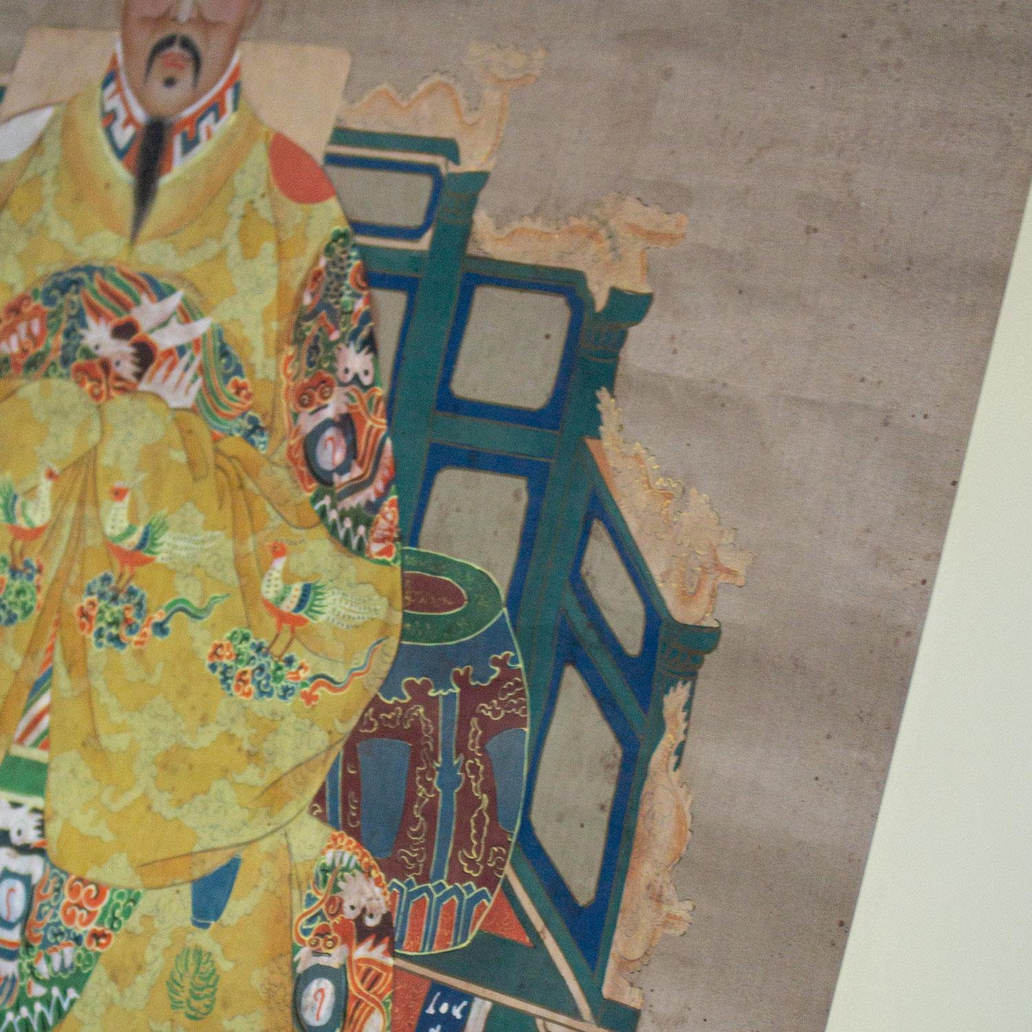 Chinese Ming Dynasty Emperor Yellow Imperial Robe Hand Painted & Framed on Silk For Sale 7
