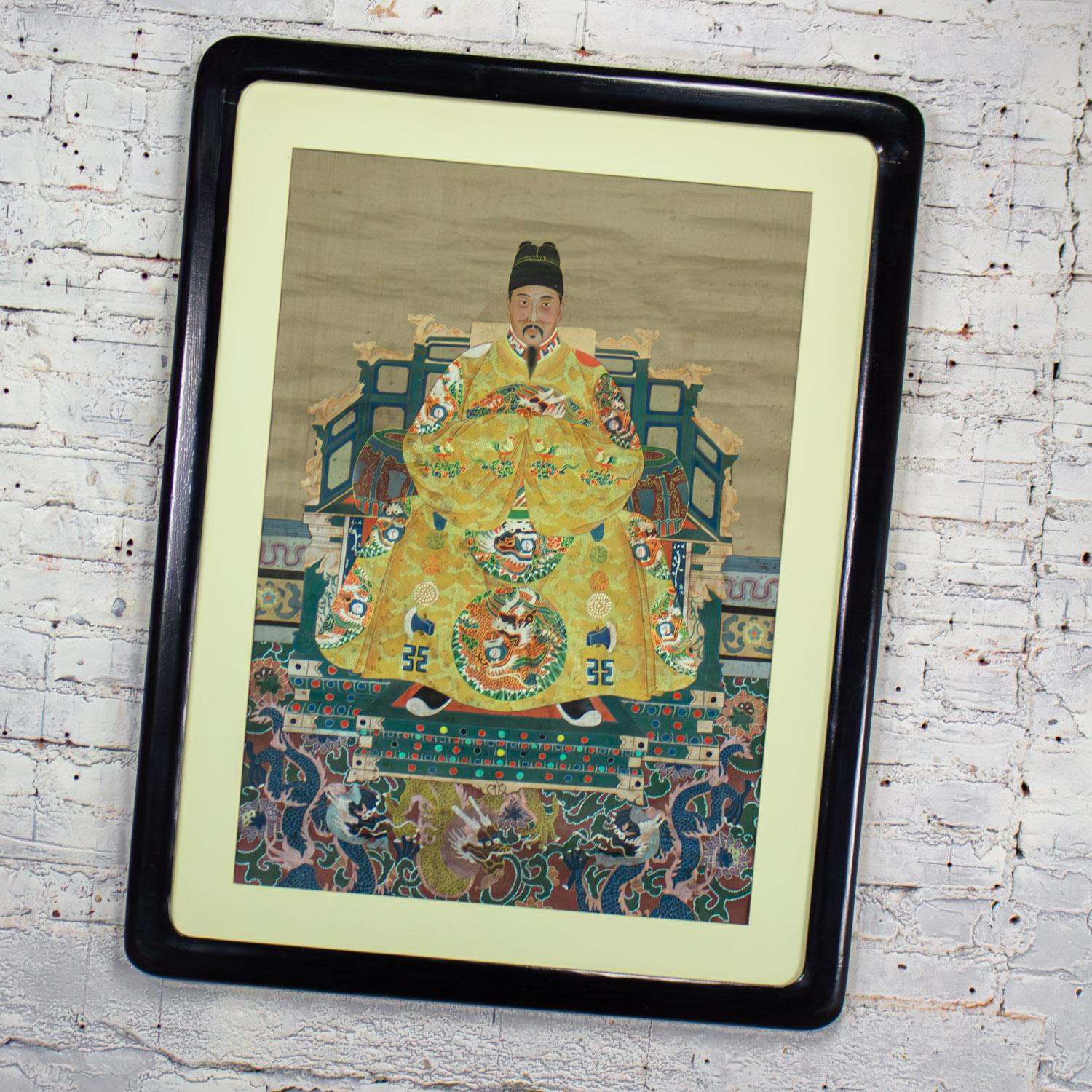 Lacquered Chinese Ming Dynasty Emperor Yellow Imperial Robe Hand Painted & Framed on Silk For Sale