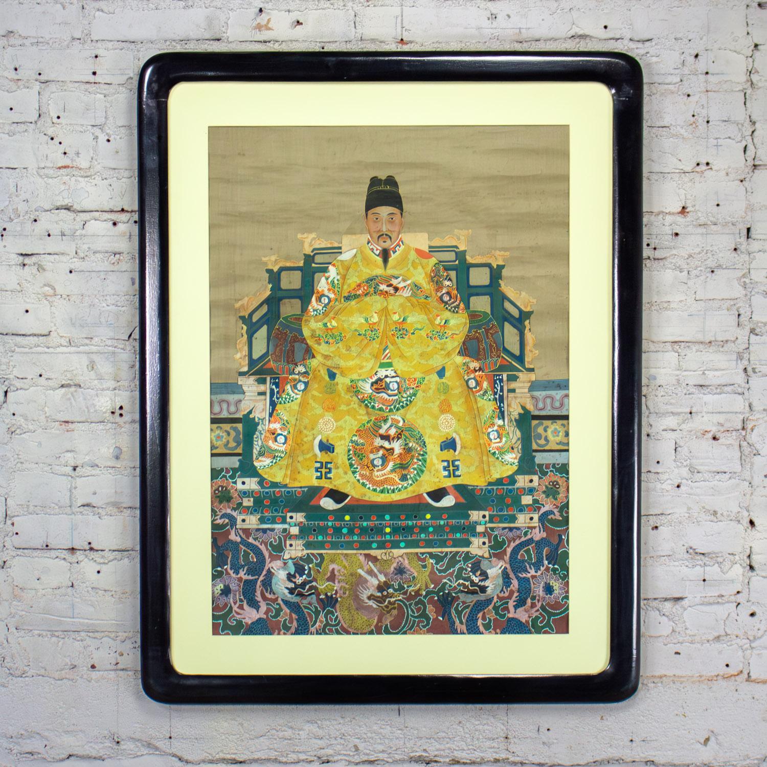 Chinese Ming Dynasty Emperor Yellow Imperial Robe Hand Painted & Framed on Silk In Good Condition For Sale In Topeka, KS