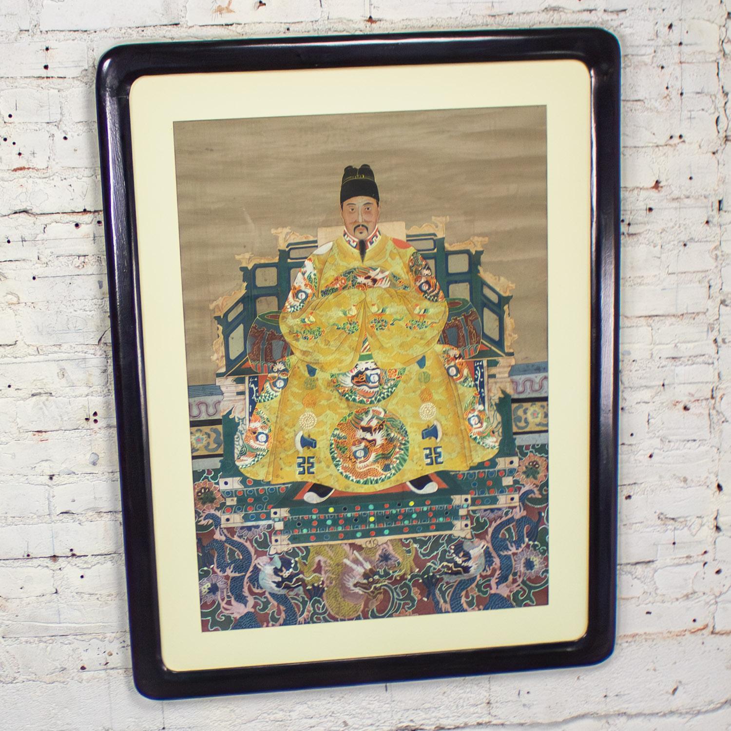 Chinese Ming Dynasty Emperor Yellow Imperial Robe Hand Painted & Framed on Silk For Sale 4