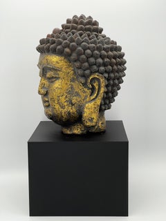 Chinese Ming Dynasty Gilt Iron Head of Buddha, Ca. 17th Century