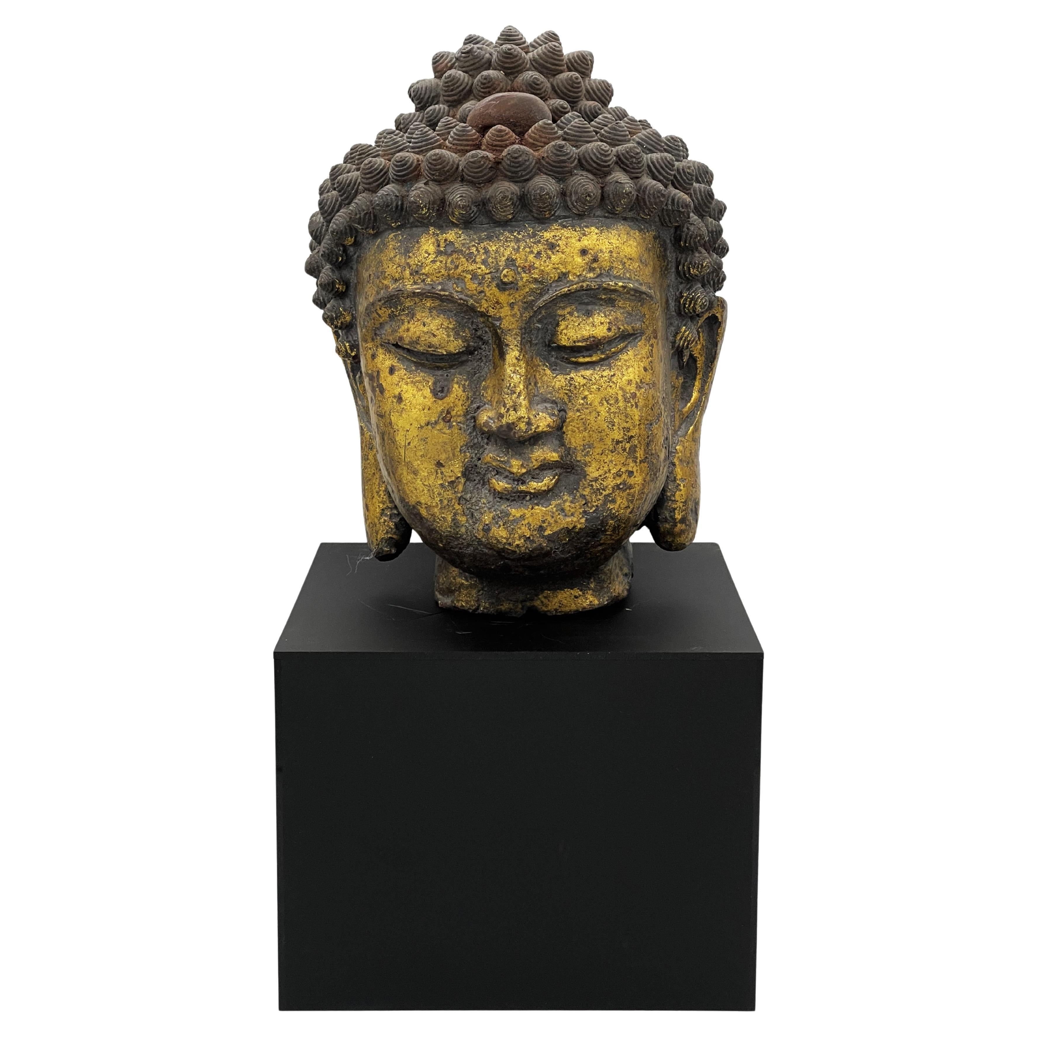 Chinese Ming Dynasty Gilt Iron Head of Buddha, Ca. 17th Century