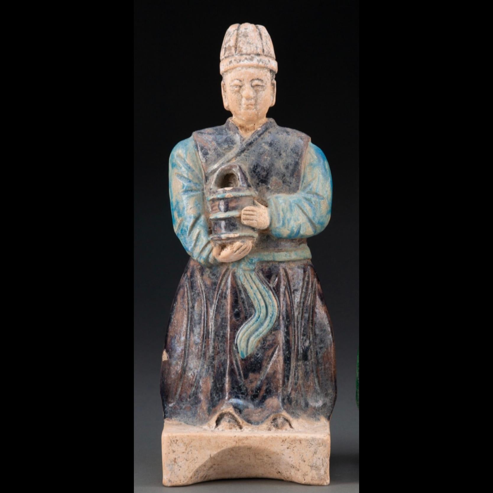 18th Century and Earlier Chinese Ming Dynasty Glazed Pottery Attendants For Sale