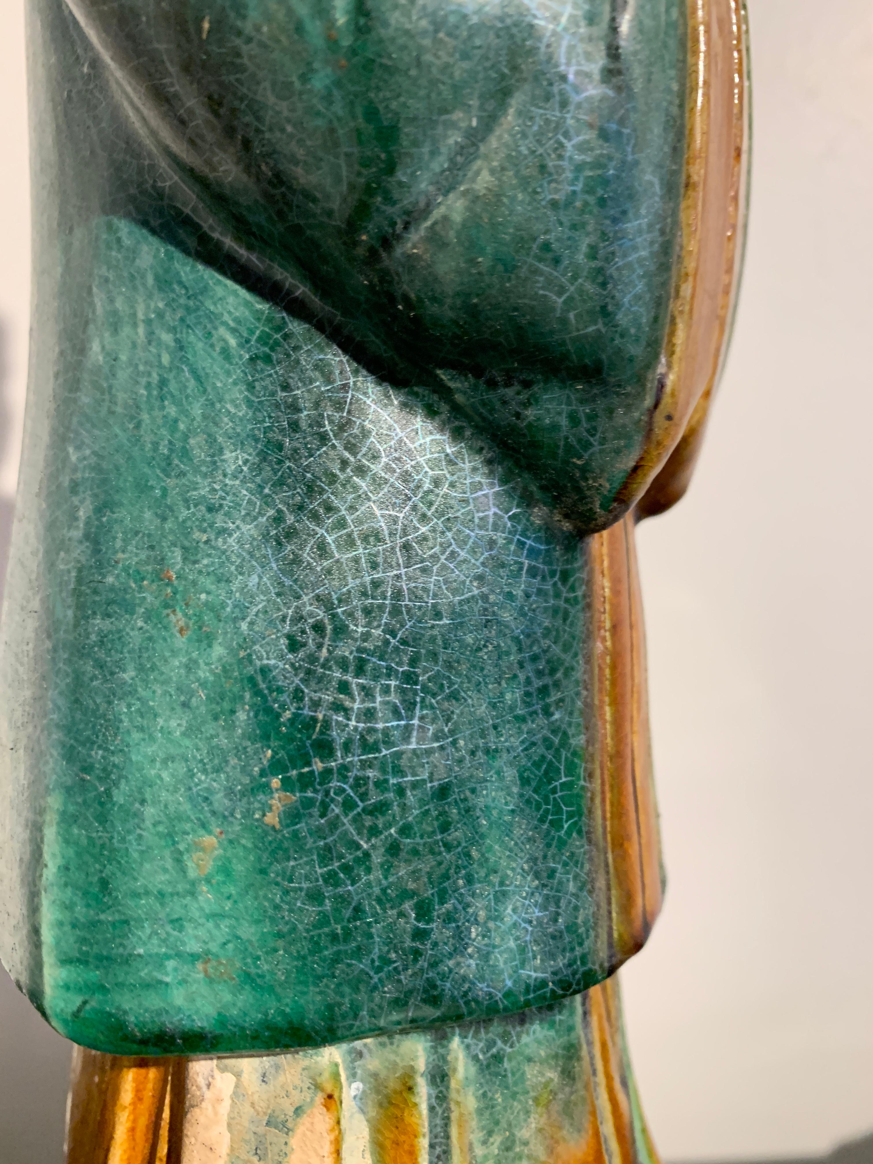 Chinese Ming Dynasty Glazed Tall Attendant Figure, 16th-17th Century, China For Sale 2