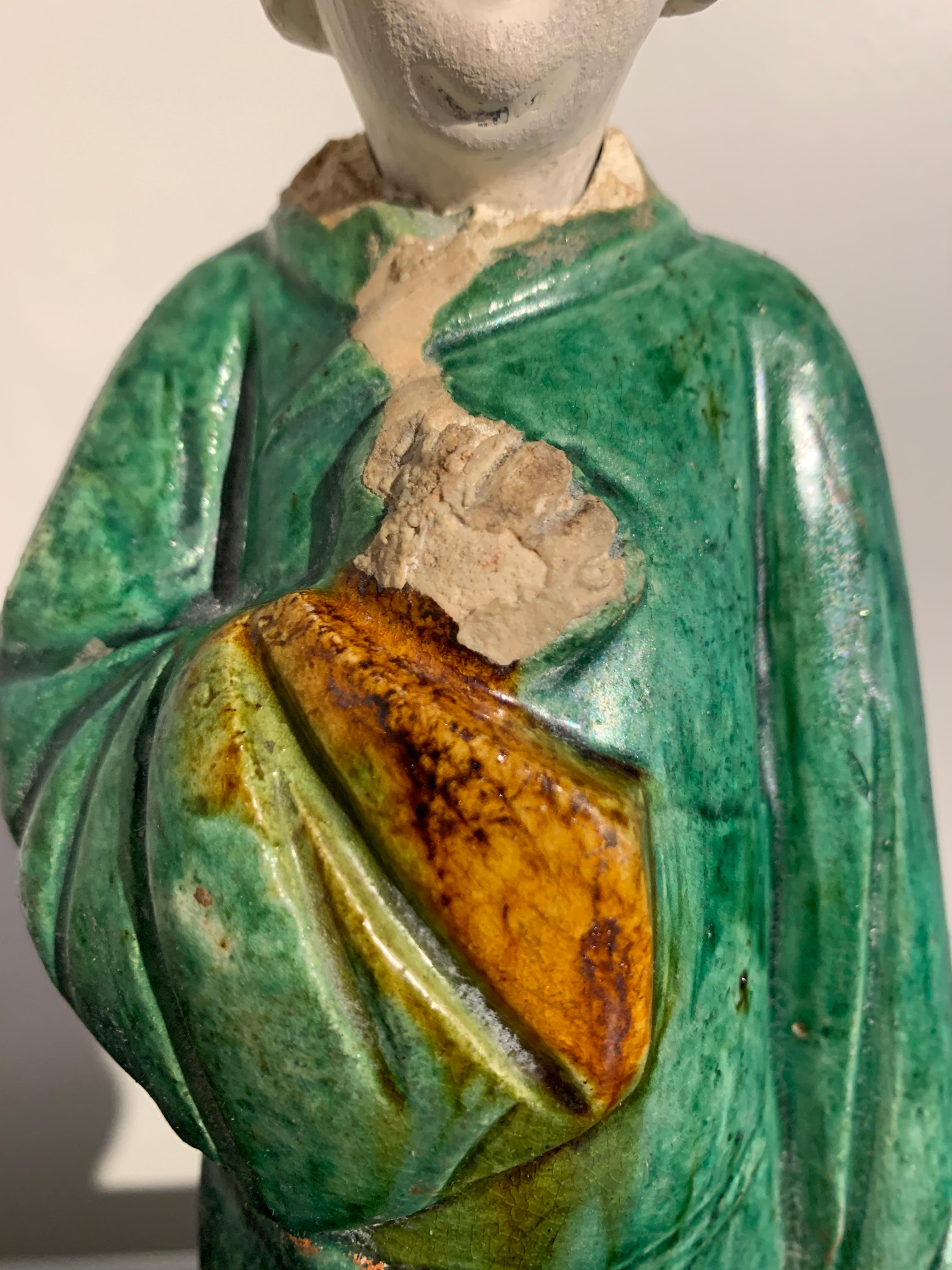 Chinese Ming Dynasty Green Glazed Attendant Figure, 16th-17th Century, China 4
