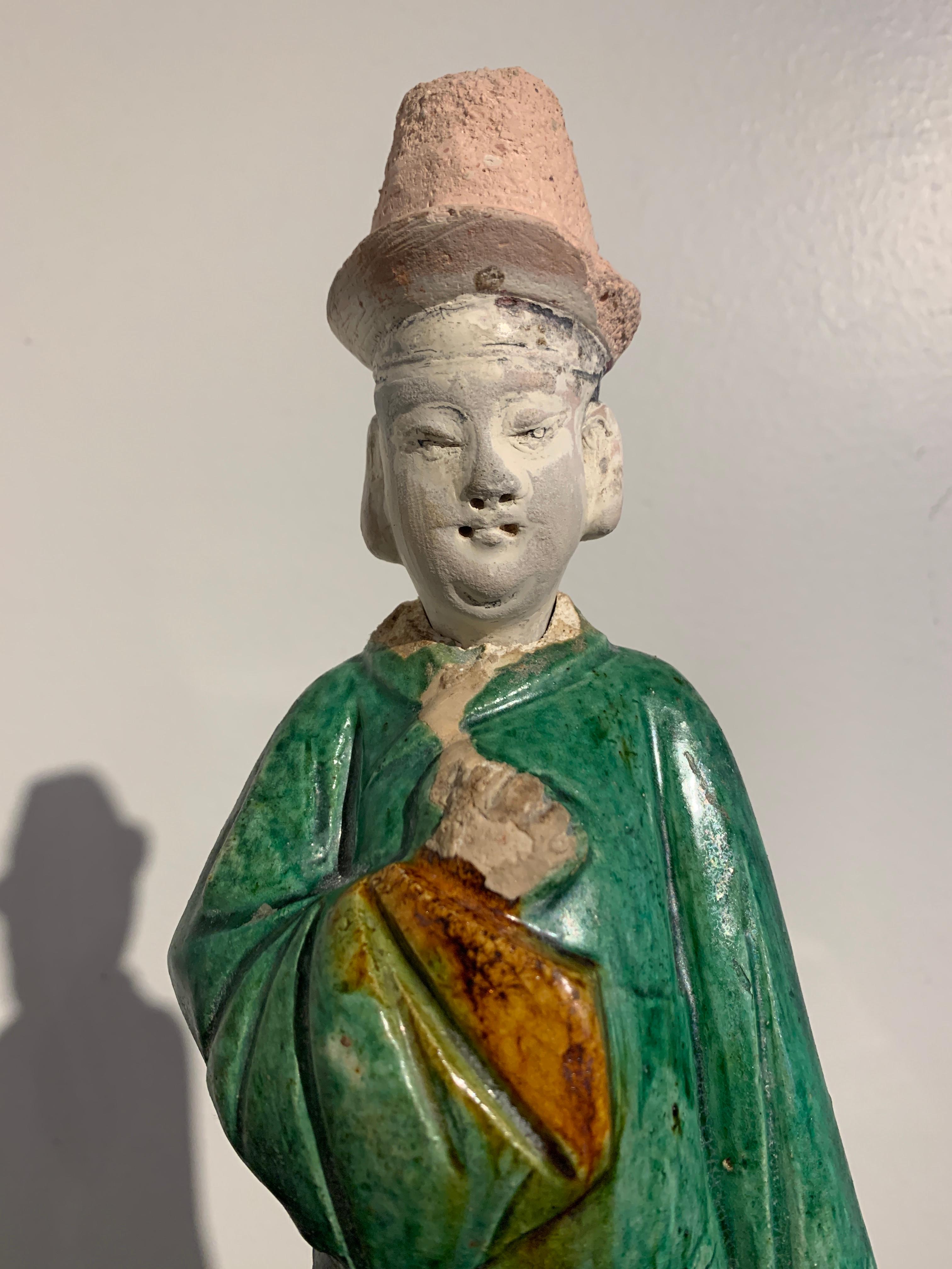 Chinese Ming Dynasty Green Glazed Attendant Figure, 16th-17th Century, China 1