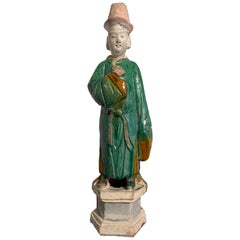 Chinese Ming Dynasty Green Glazed Attendant Figure, 16th-17th Century, China