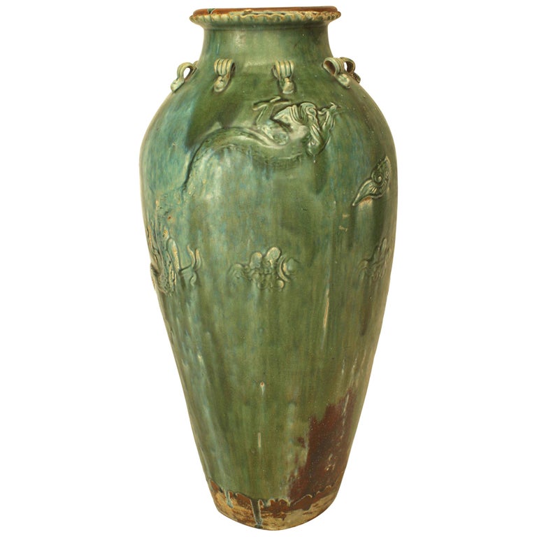 Chinese Ming Dynasty Green Glazed Martavan Vase at 1stDibs