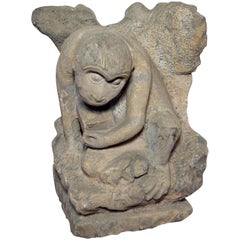 Used Chinese Ming Dynasty Hand Carved Stone Monkey Sculpture with Infant Monkey
