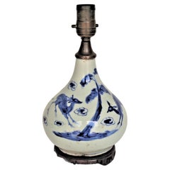 Chinese Ming Dynasty Kraak Porcelain Bottle Vase Lamp Deer Cranes