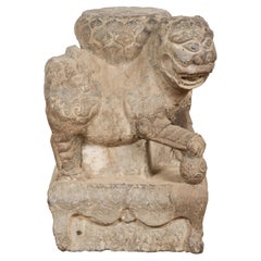 Período de la dinastía Ming Escultura masculina de león guardián de perro Foo tallada a mano