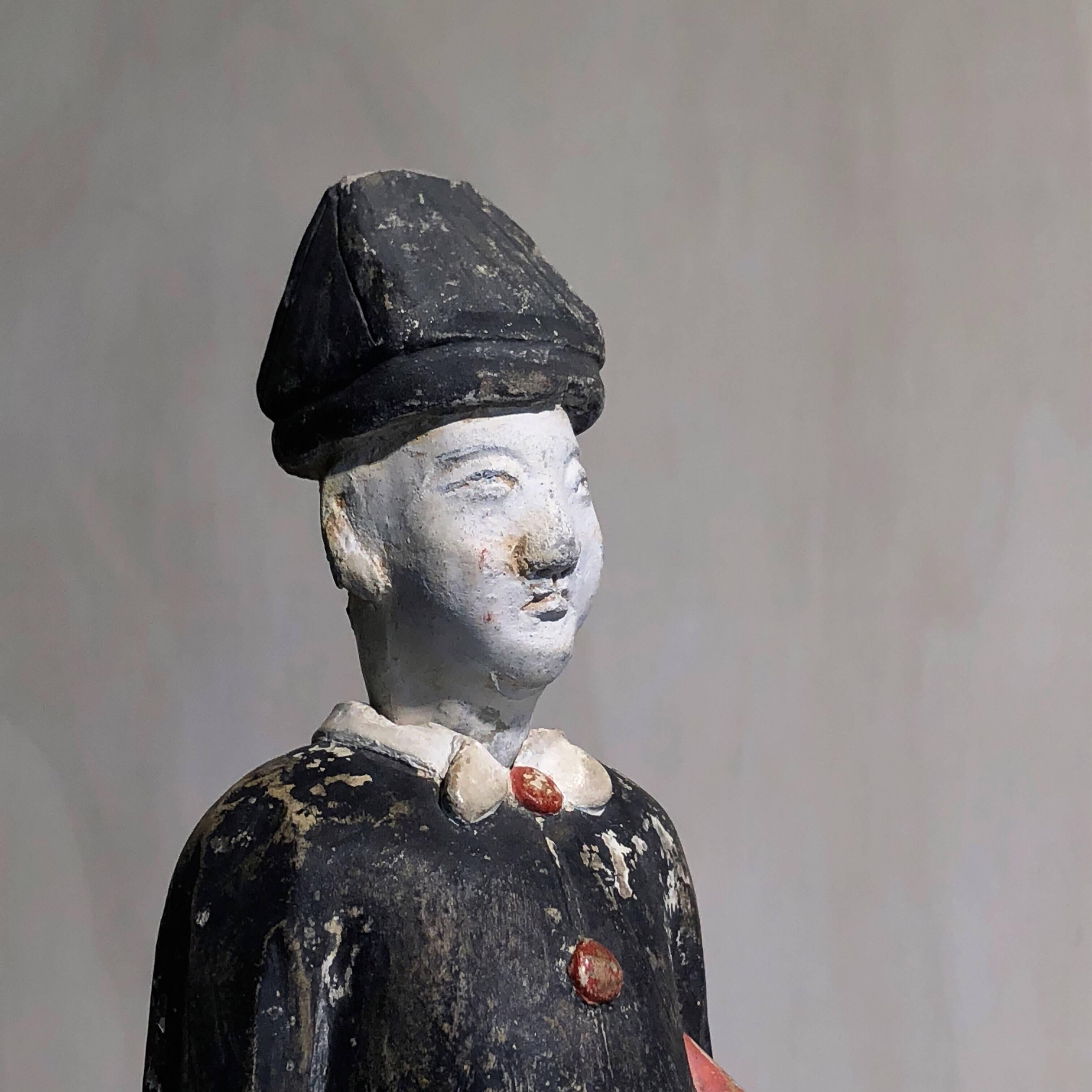18th Century and Earlier Chinese Ming Dynasty Pottery Official Figure, 17th Century For Sale