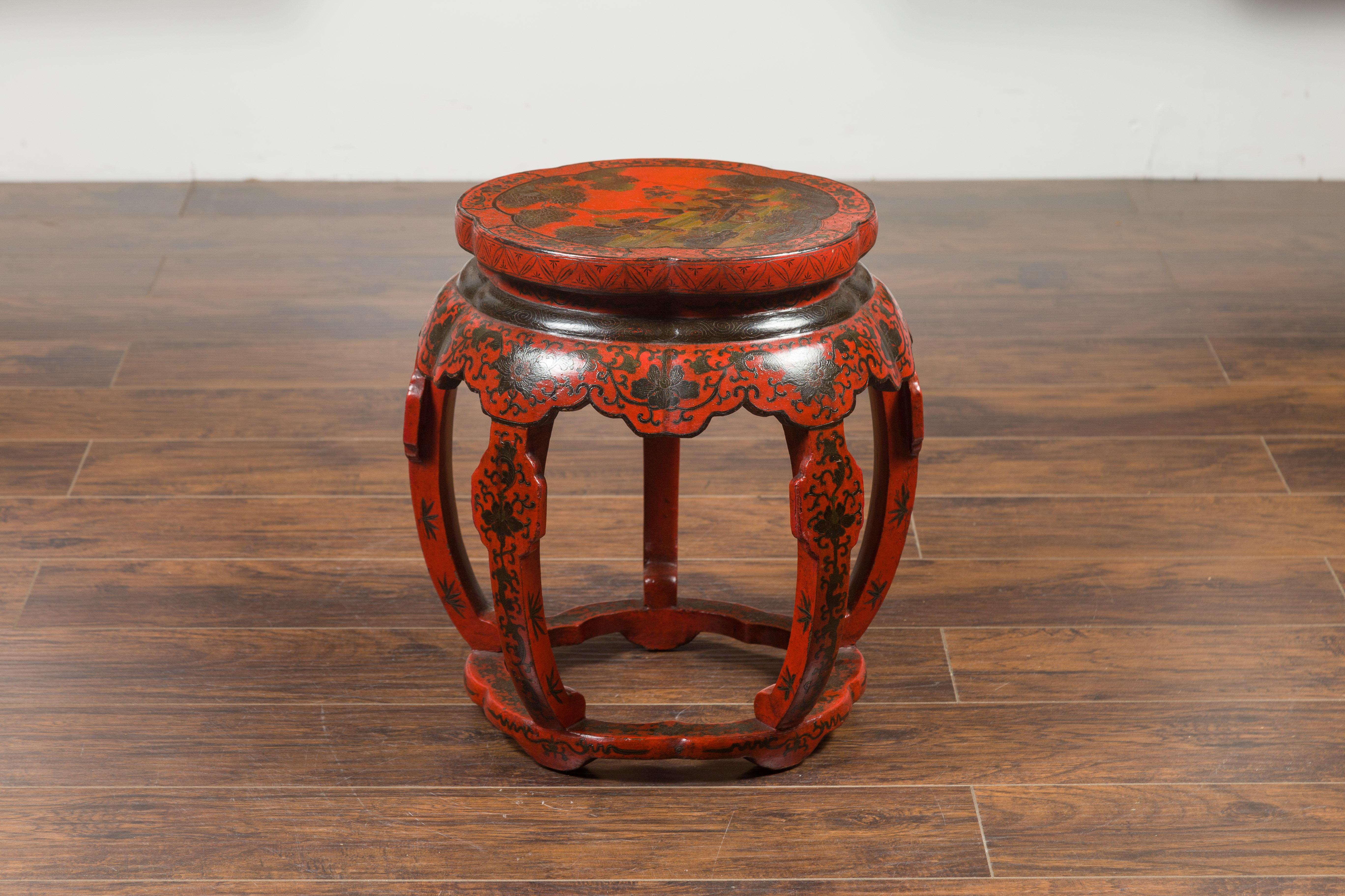 Chinese Ming Dynasty Style 1920s Red and Black Lacquered Drum Stool or Table For Sale 2
