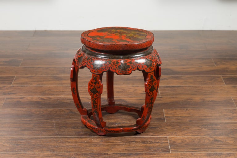Chinese Ming Dynasty Style 1920s Red and Black Lacquered Drum Stool or Table For Sale 6