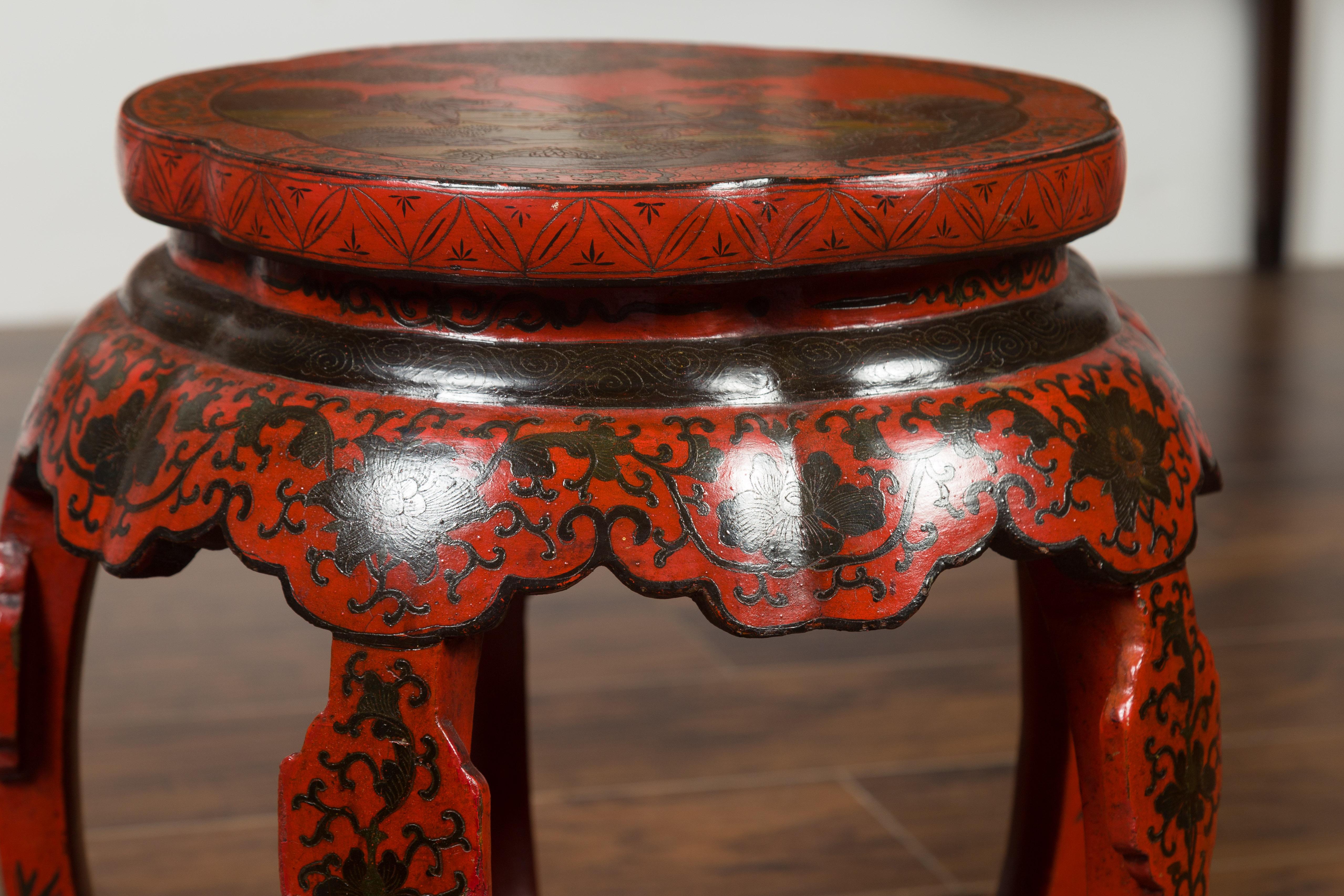 Chinese Ming Dynasty Style 1920s Red and Black Lacquered Drum Stool or Table For Sale 1