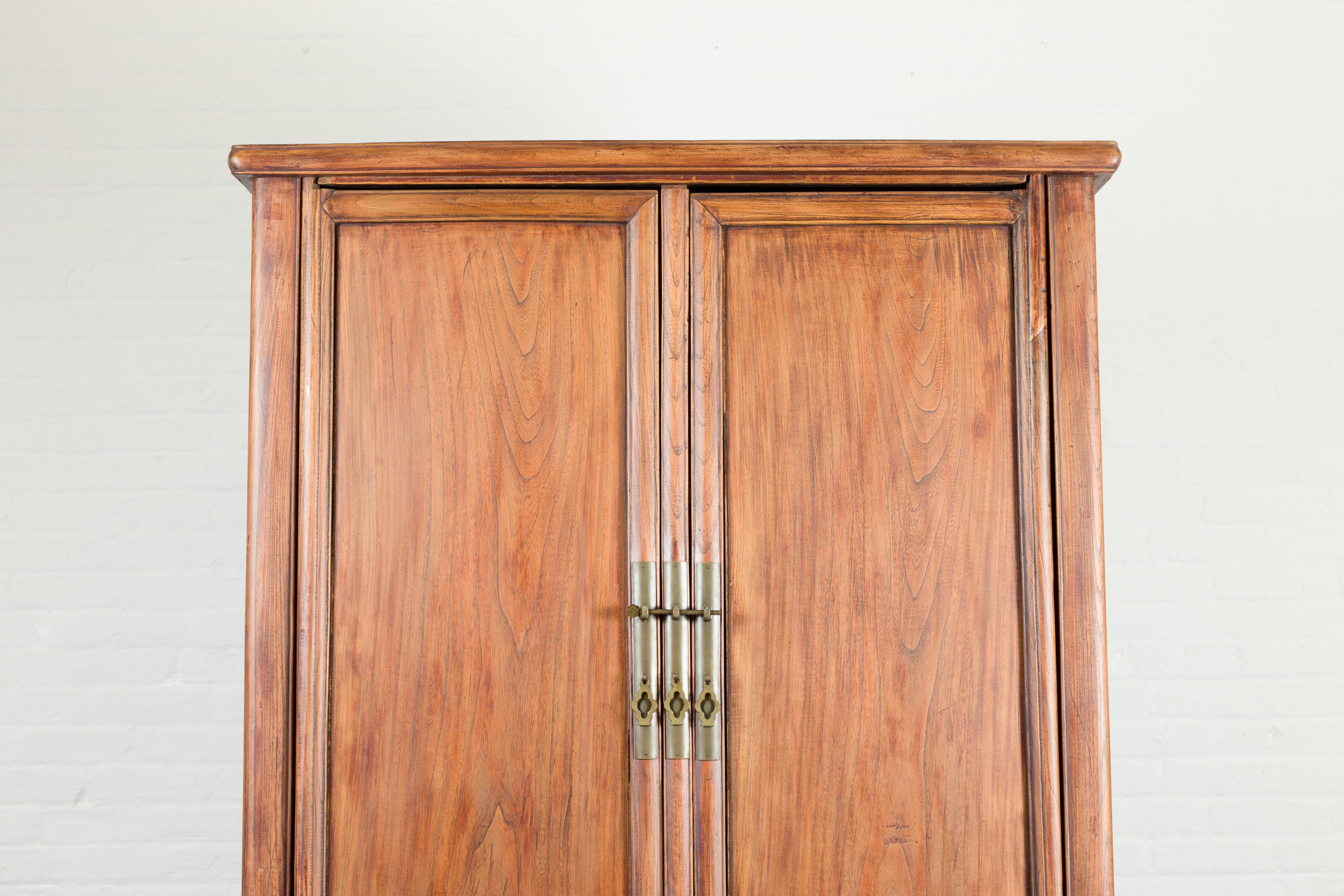 Brass Chinese Ming Dynasty Style 19th Century Noodle Cabinet with Tapering Silhouette