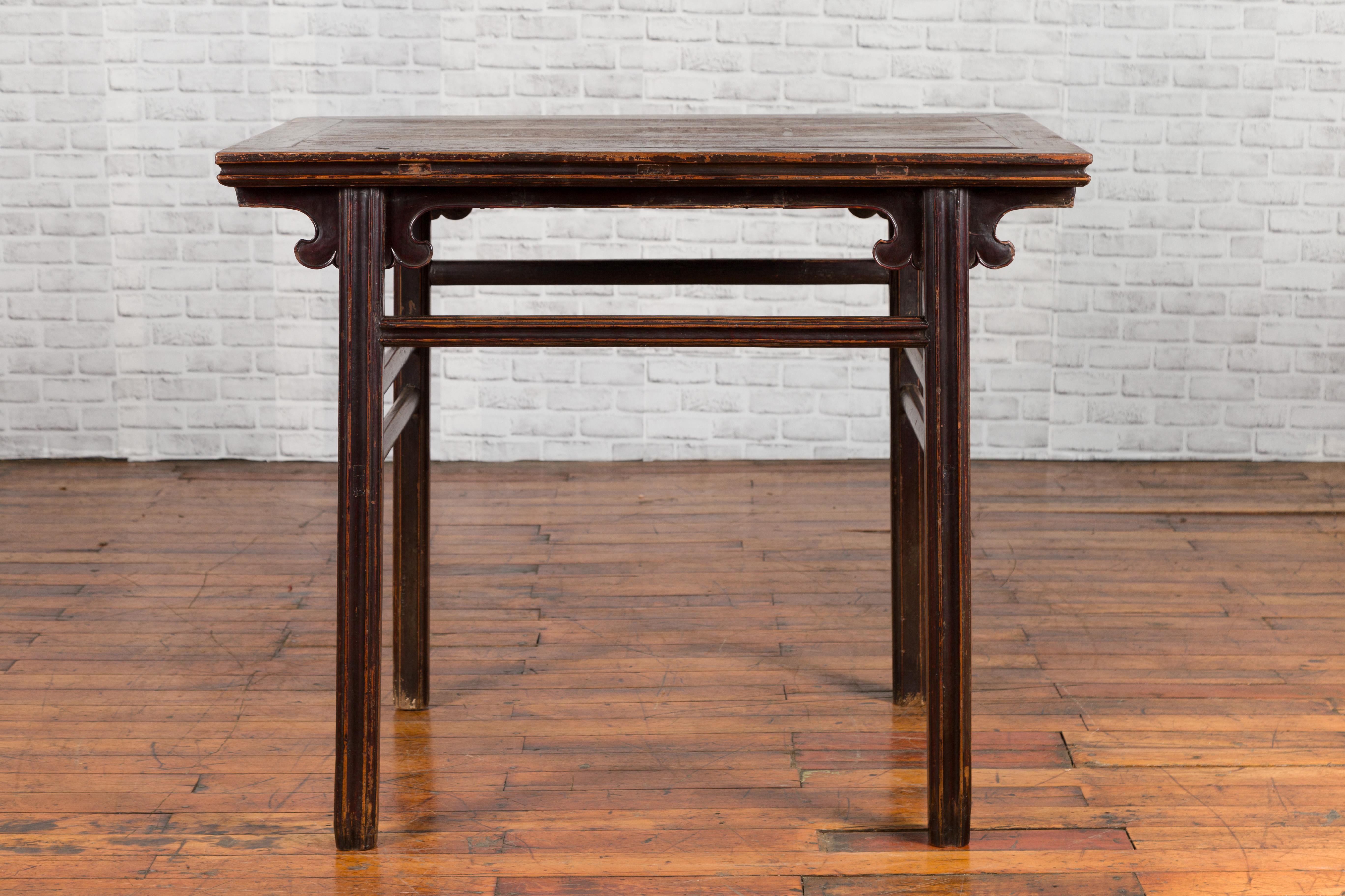Chinese Ming Dynasty Style 19th Century Wine Table with Carved Cloudy Spandrels 4