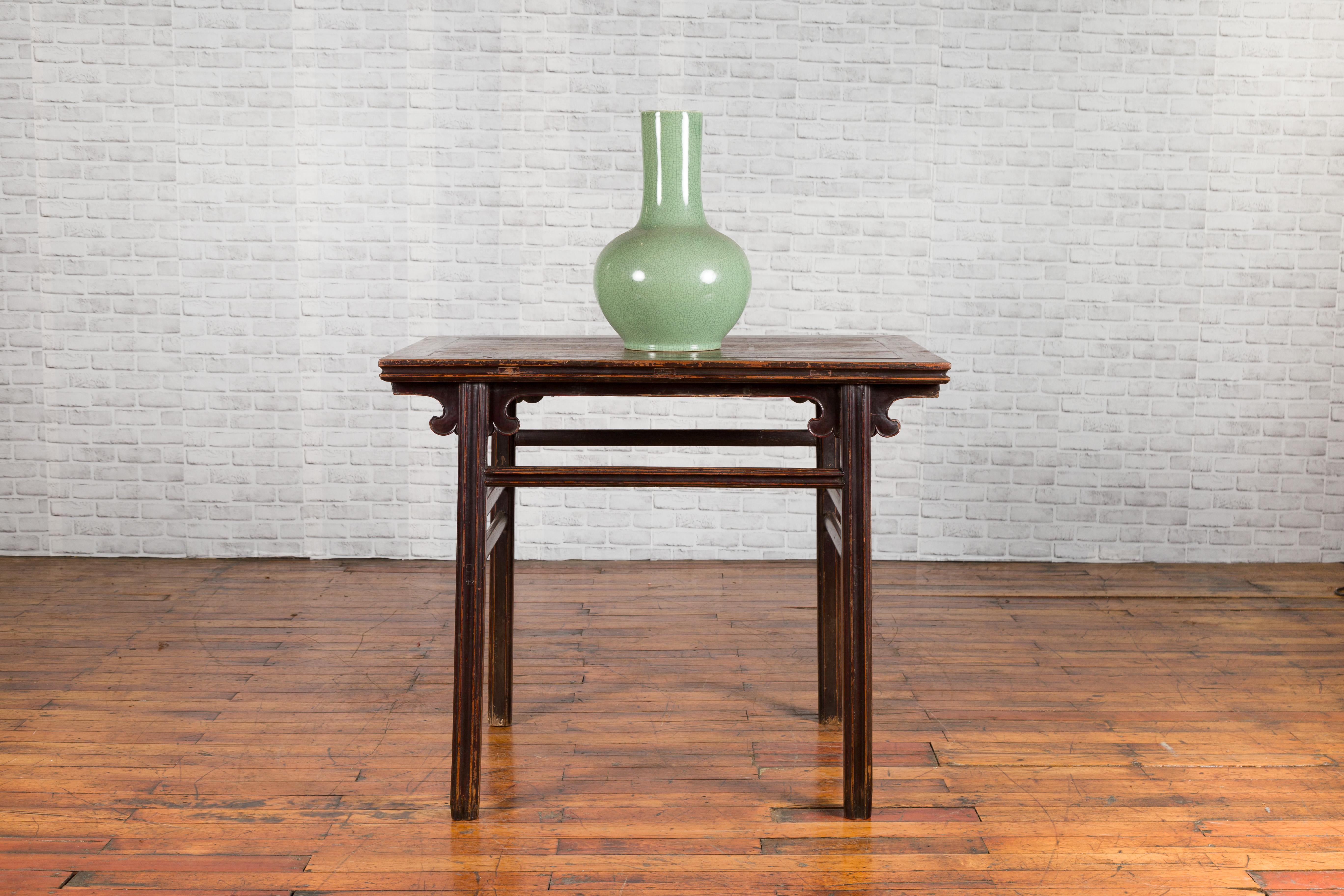 Chinese Ming Dynasty Style 19th Century Wine Table with Carved Cloudy Spandrels 5