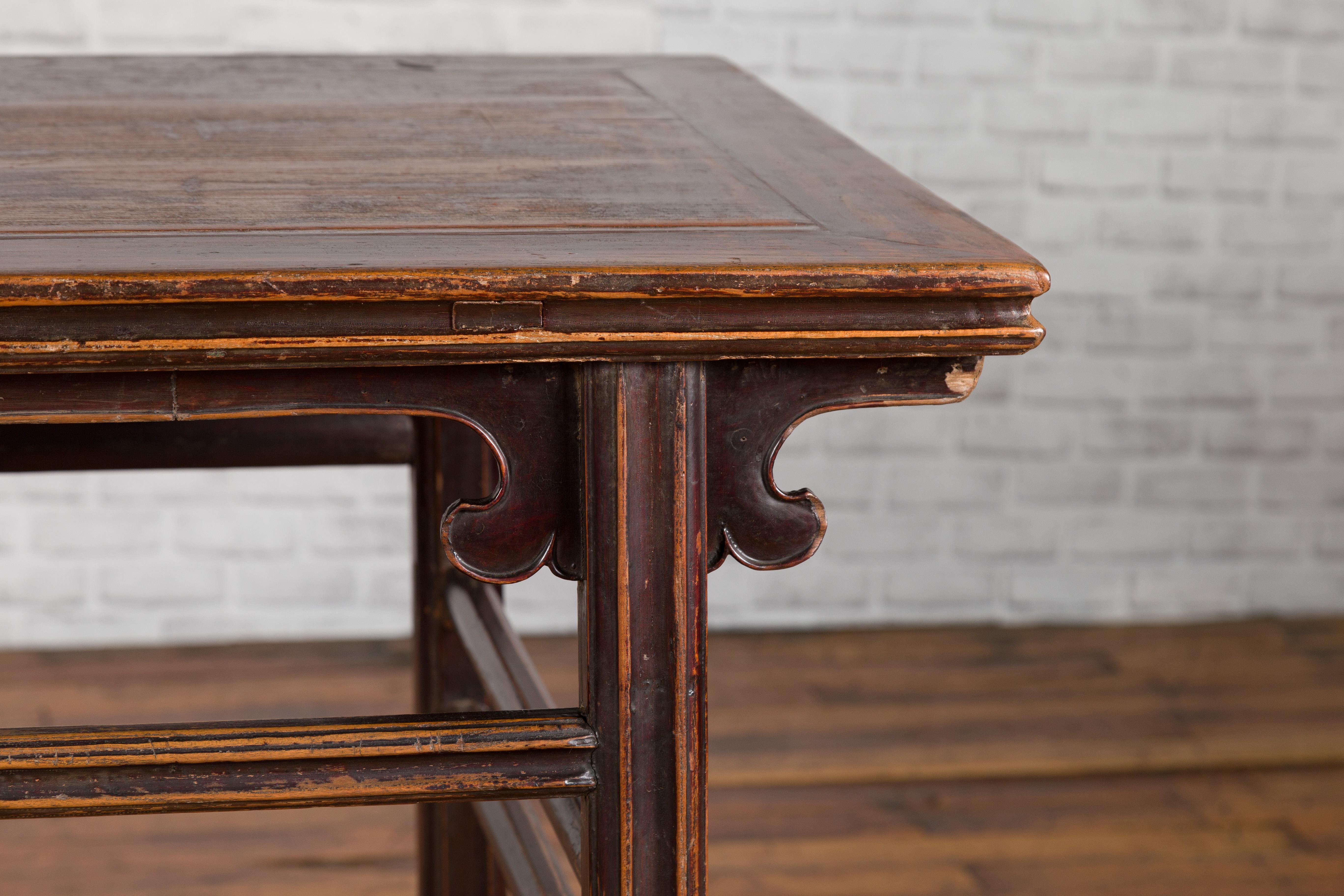 Chinese Ming Dynasty Style 19th Century Wine Table with Carved Cloudy Spandrels In Good Condition In Yonkers, NY
